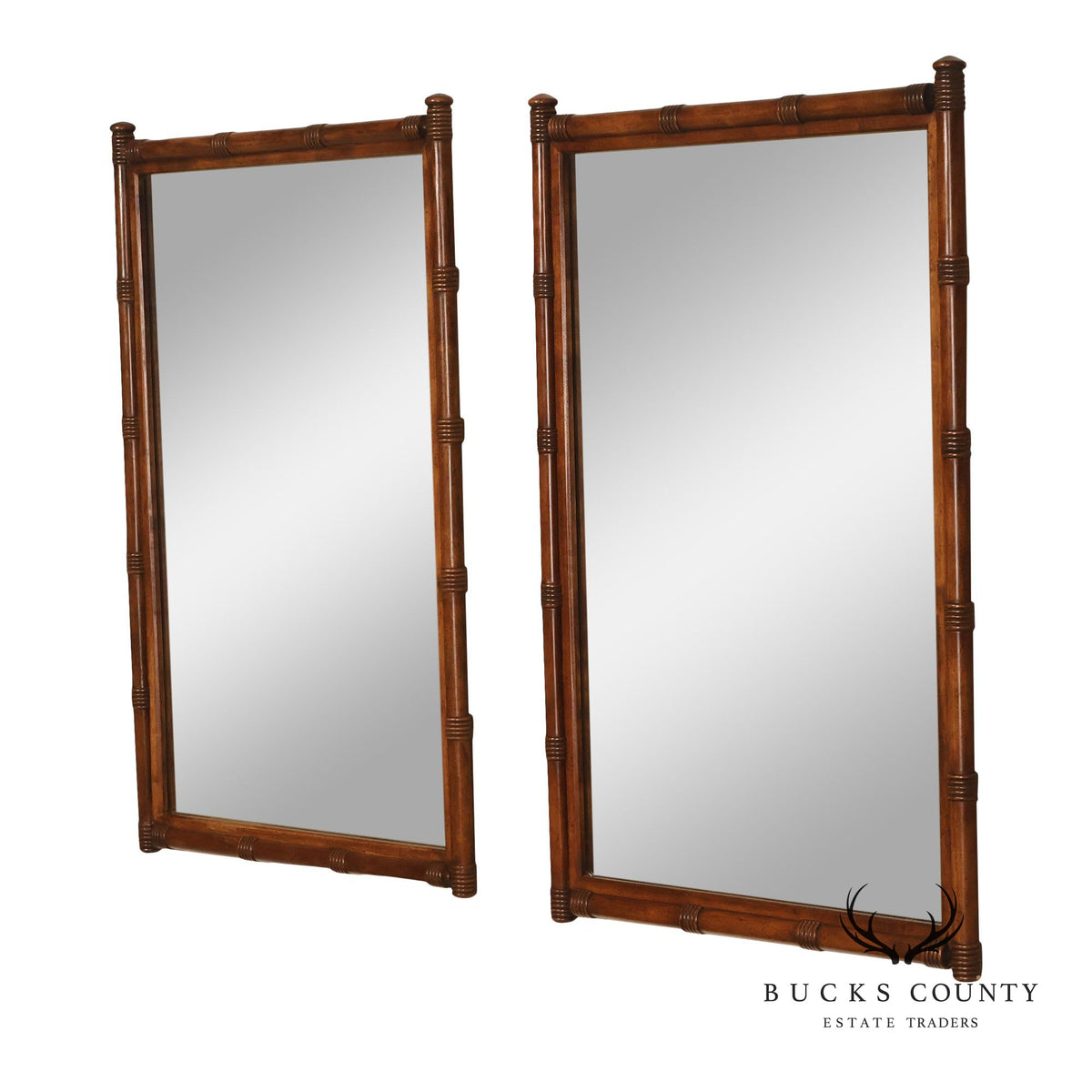 Vintage Pair of Faux Bamboo Wood Framed Wall Mirrors