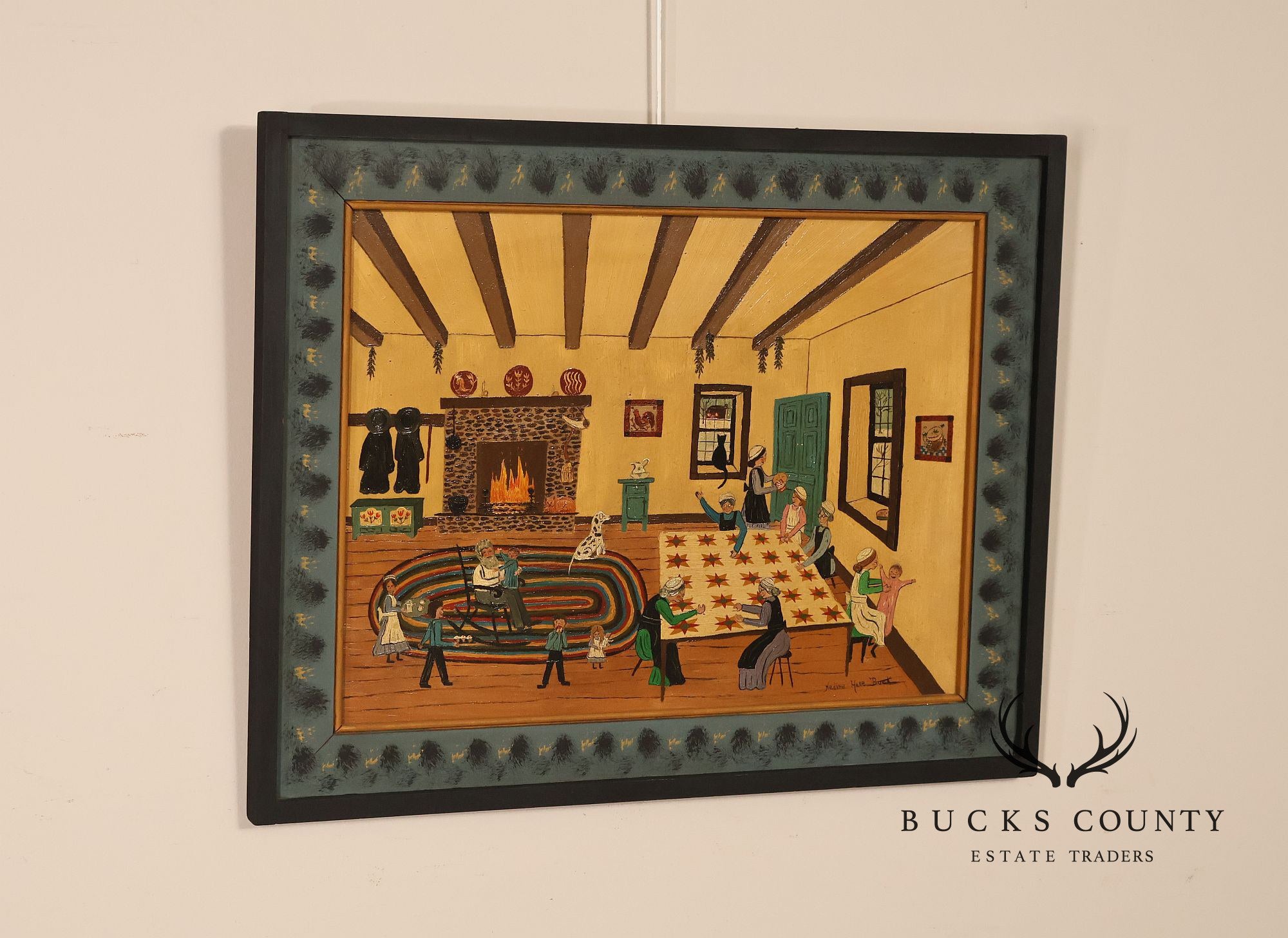 Nadine Hake Buck Folk Art Painting, Home Scene