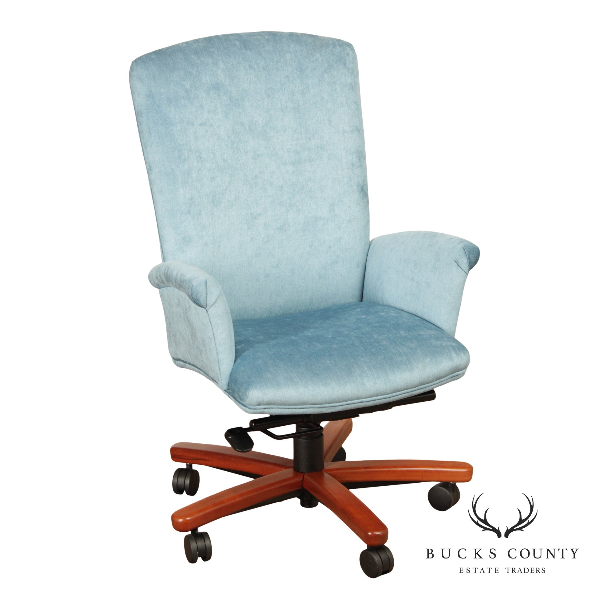 Modern Upholstered Blue Desk Office Chair On Casters