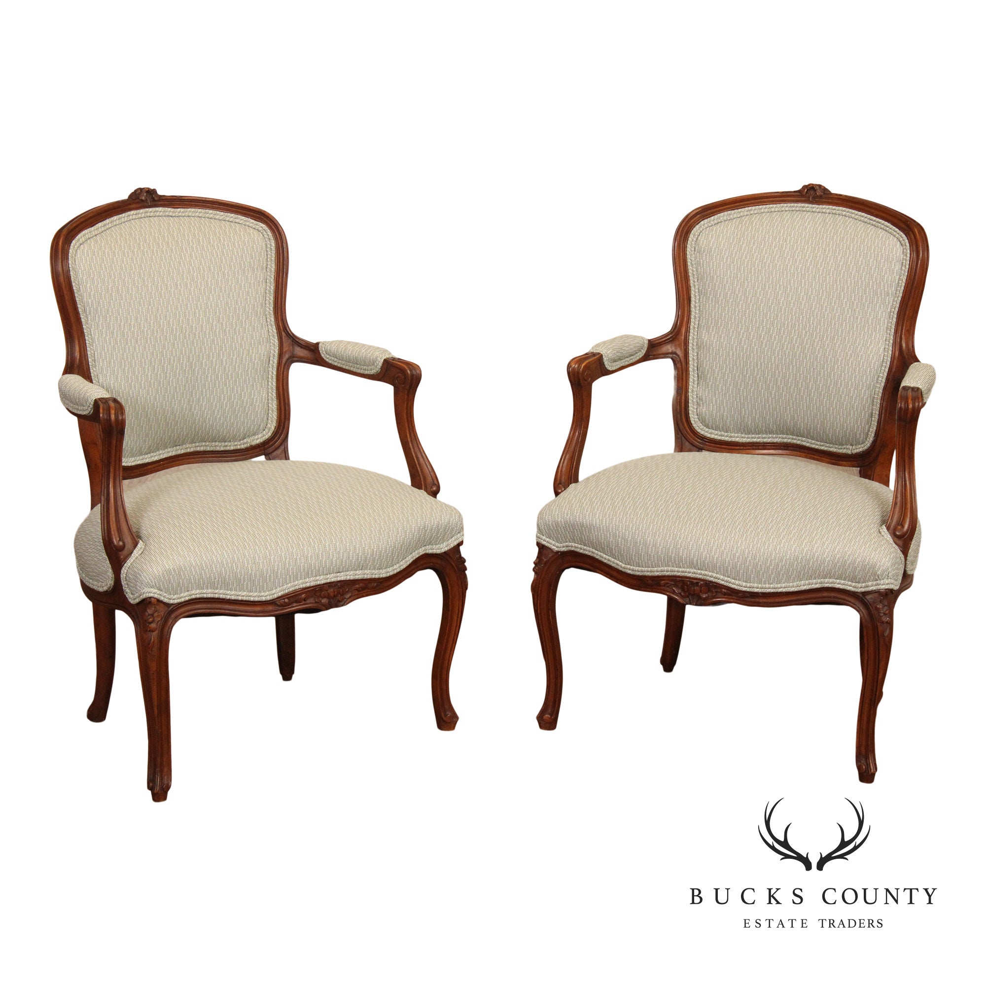 Antique French Louis XV Style Pair of Carved Fauteuil Armchairs