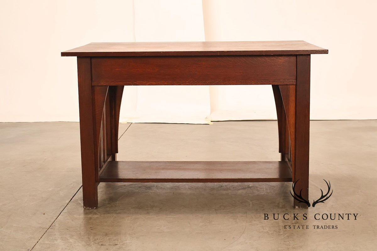 Antique Limbert Arts And Crafts Mission Oak Two-Drawer Library Table