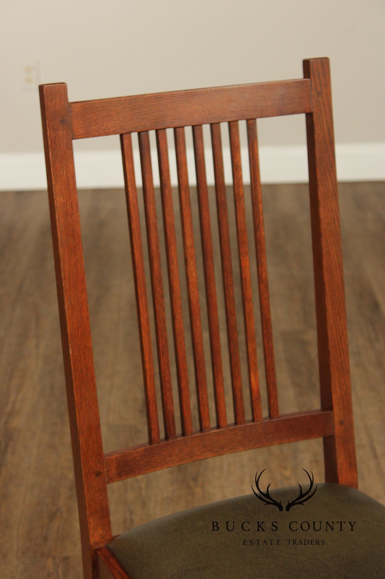 Stickley Mission Collection Pair Oak Spindle Side Dining Chairs