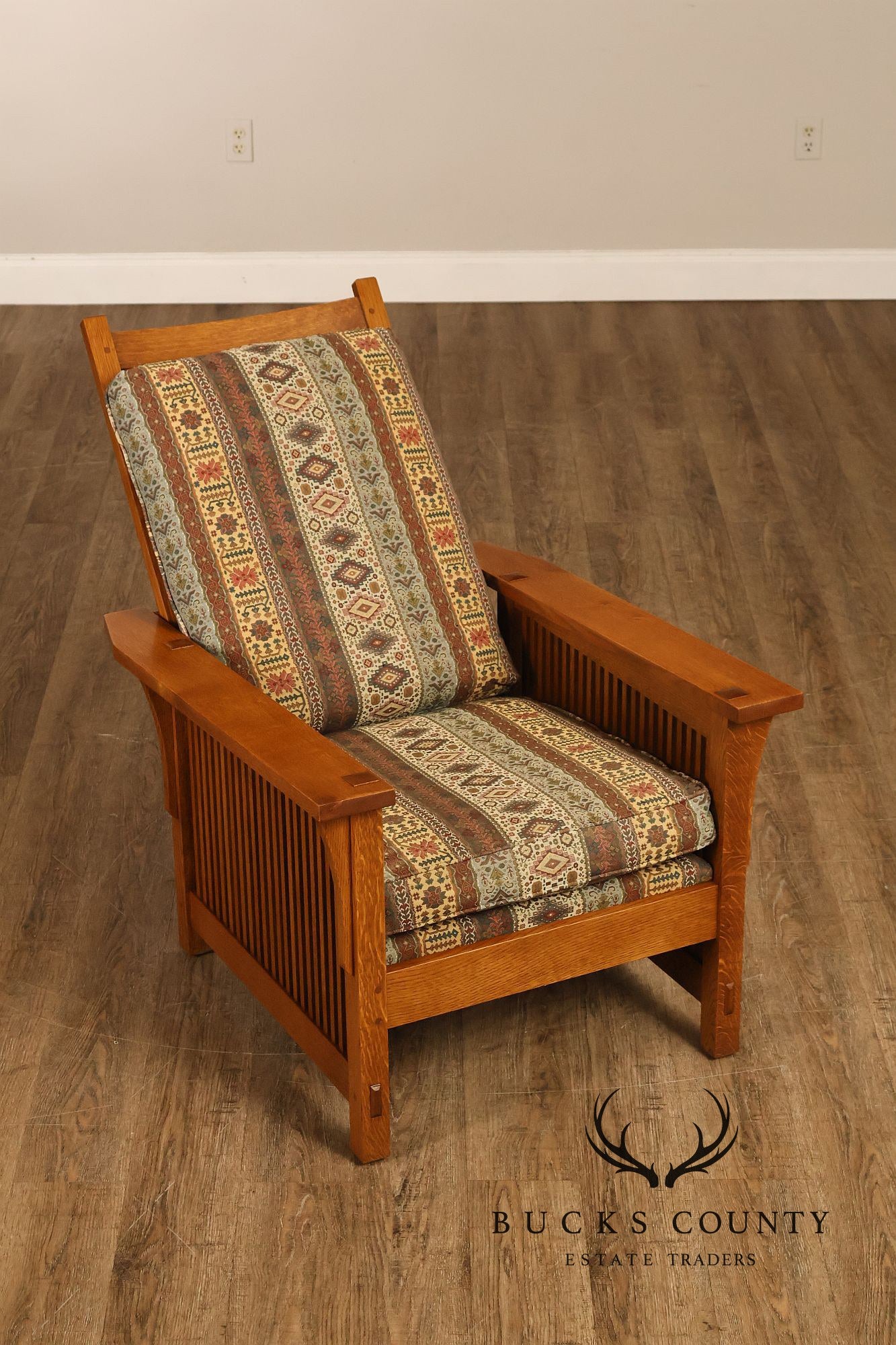 Stickley Mission Collection Oak Compact Morris Chair With Loose Cushions