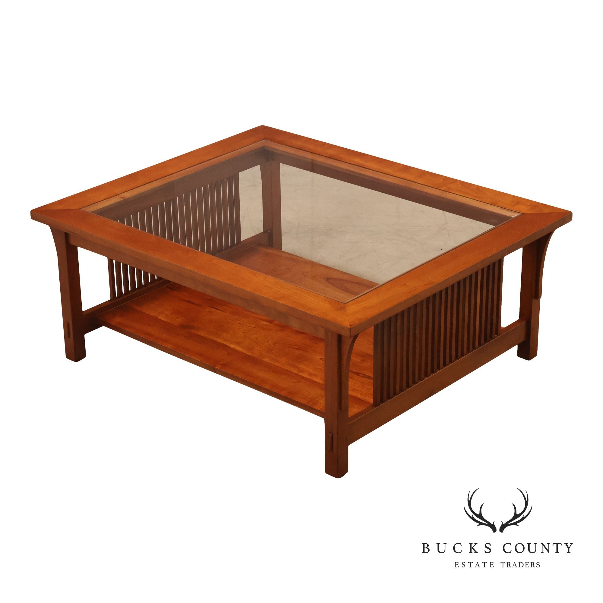 Stickley Mission Collection Glass Top Cherry Cocktail Table
