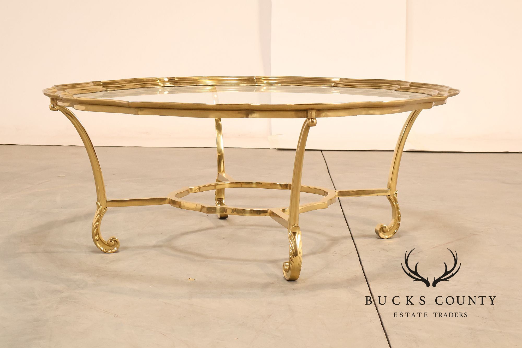 LaBarge Scalloped Brass And Glass Coffee Table