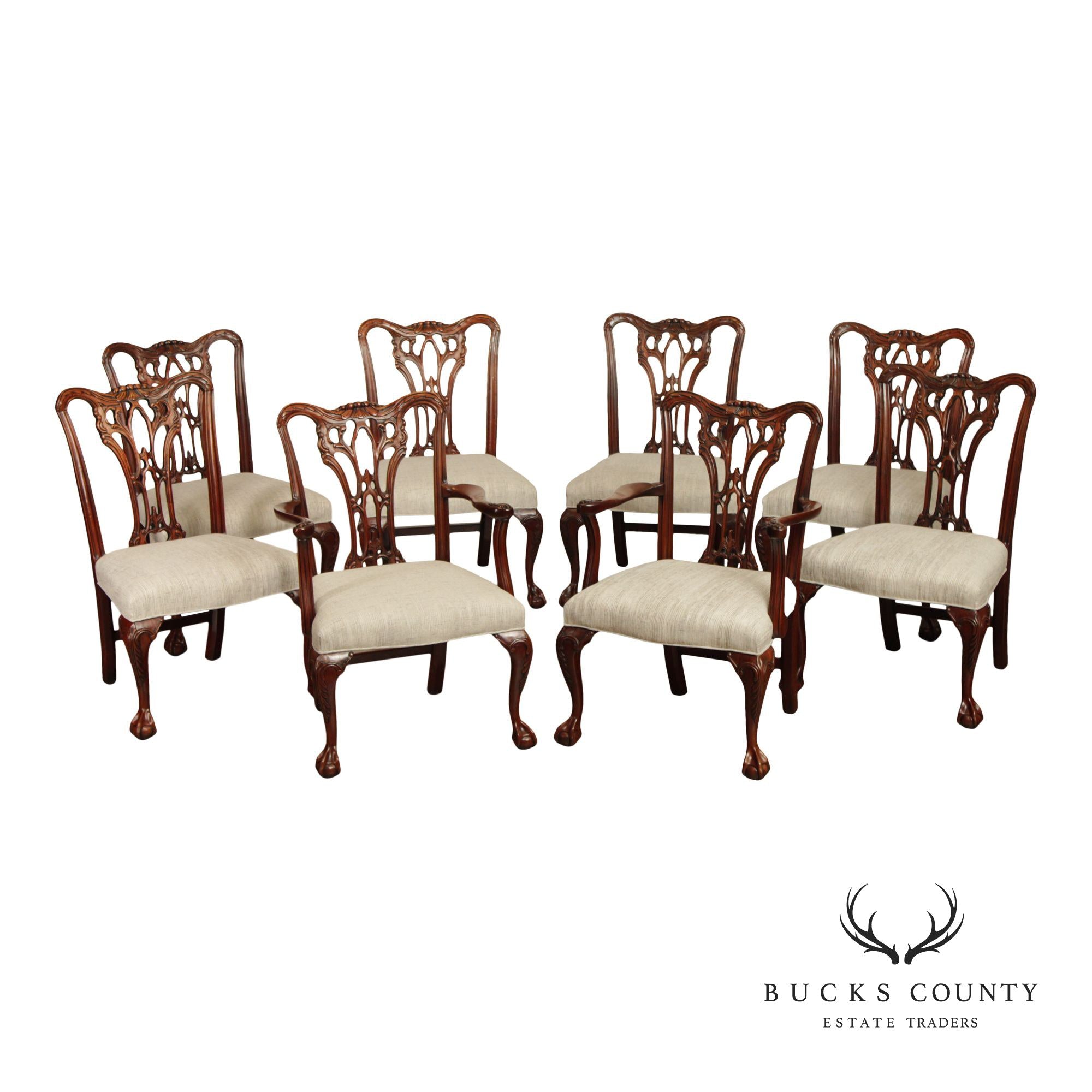Chippendale Style Quality Set Of Eight Solid Mahogany Dining Chairs