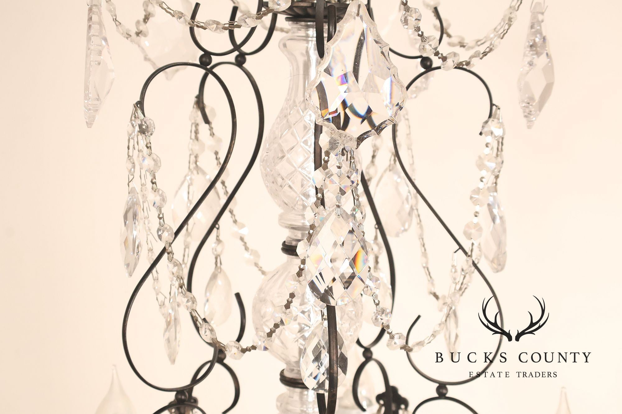 Large Twenty-Light Crystal And Wrought Iron 55" Chandelier