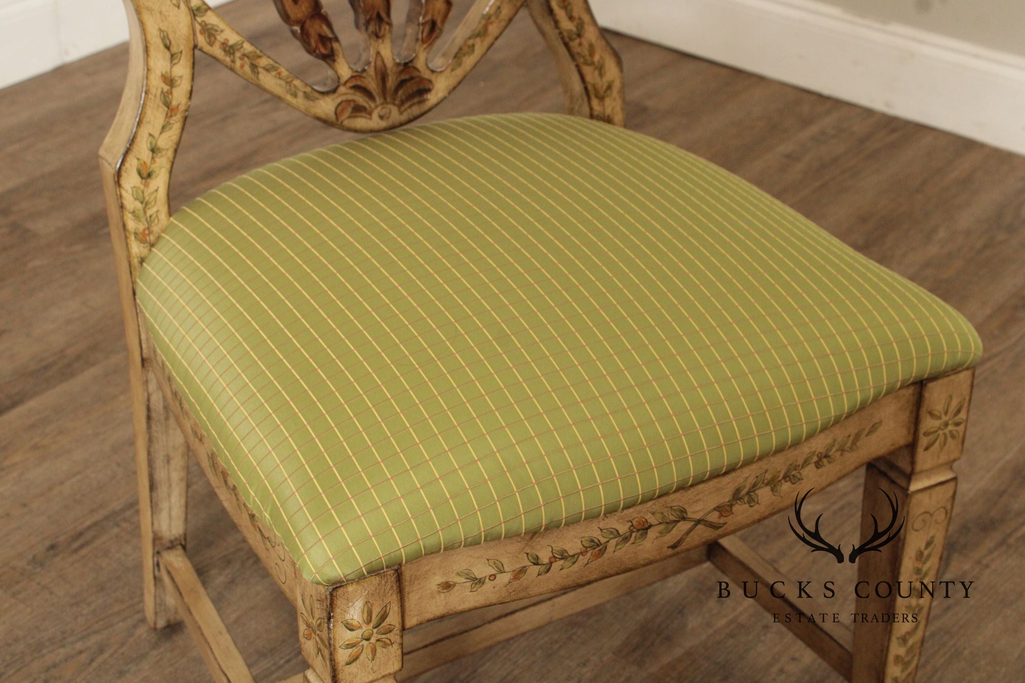 Lane Hepplewhite Style Paint Decorated Shied Back Side Chair