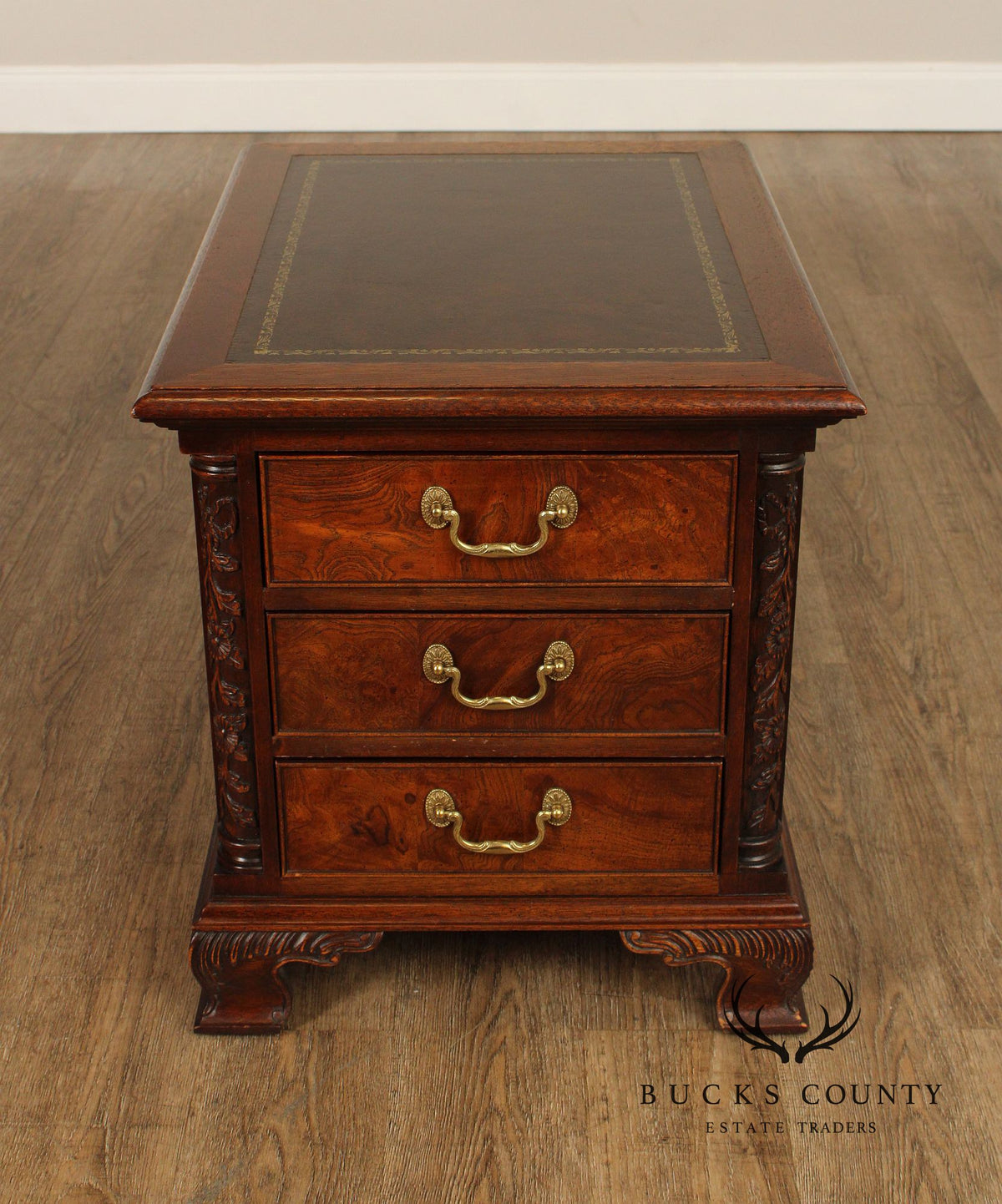 Hekman Georgian Style Leather Top Burlwood Side Table