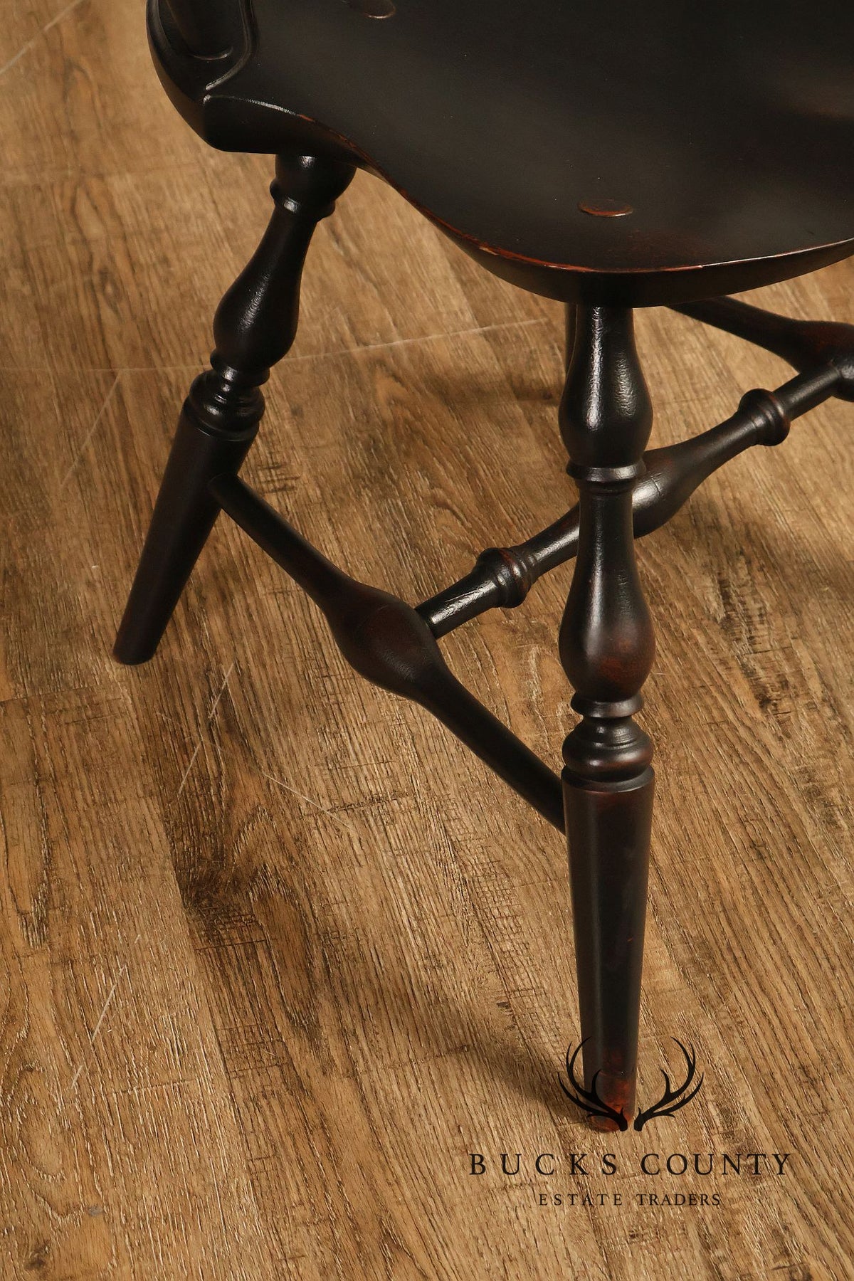 Custom Set Of Four Black Over Red Painted Fan Back Windsor Dining Chairs