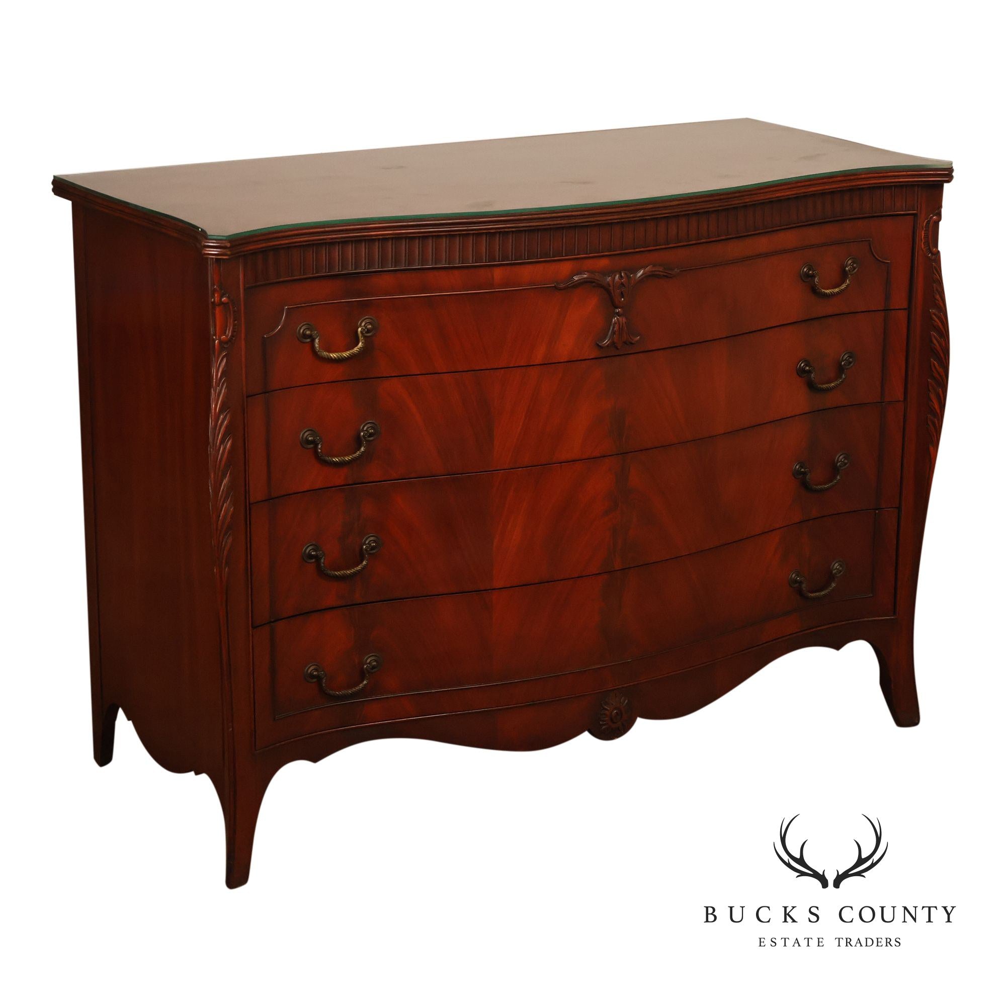 French Provincial Style Mahogany Serpentine Four-Drawer Dresser