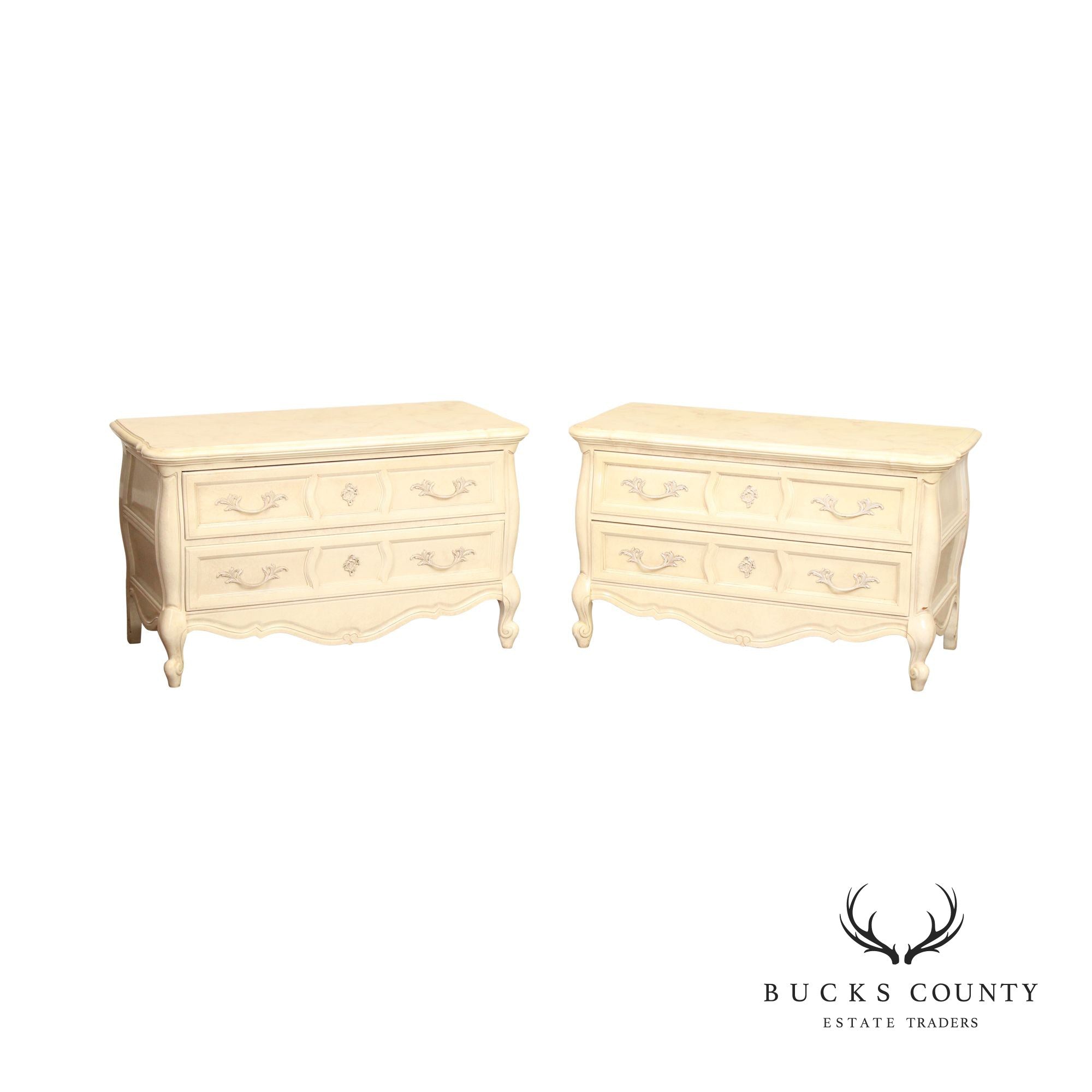 Union National French Provincial Style Pair of Painted Commodes