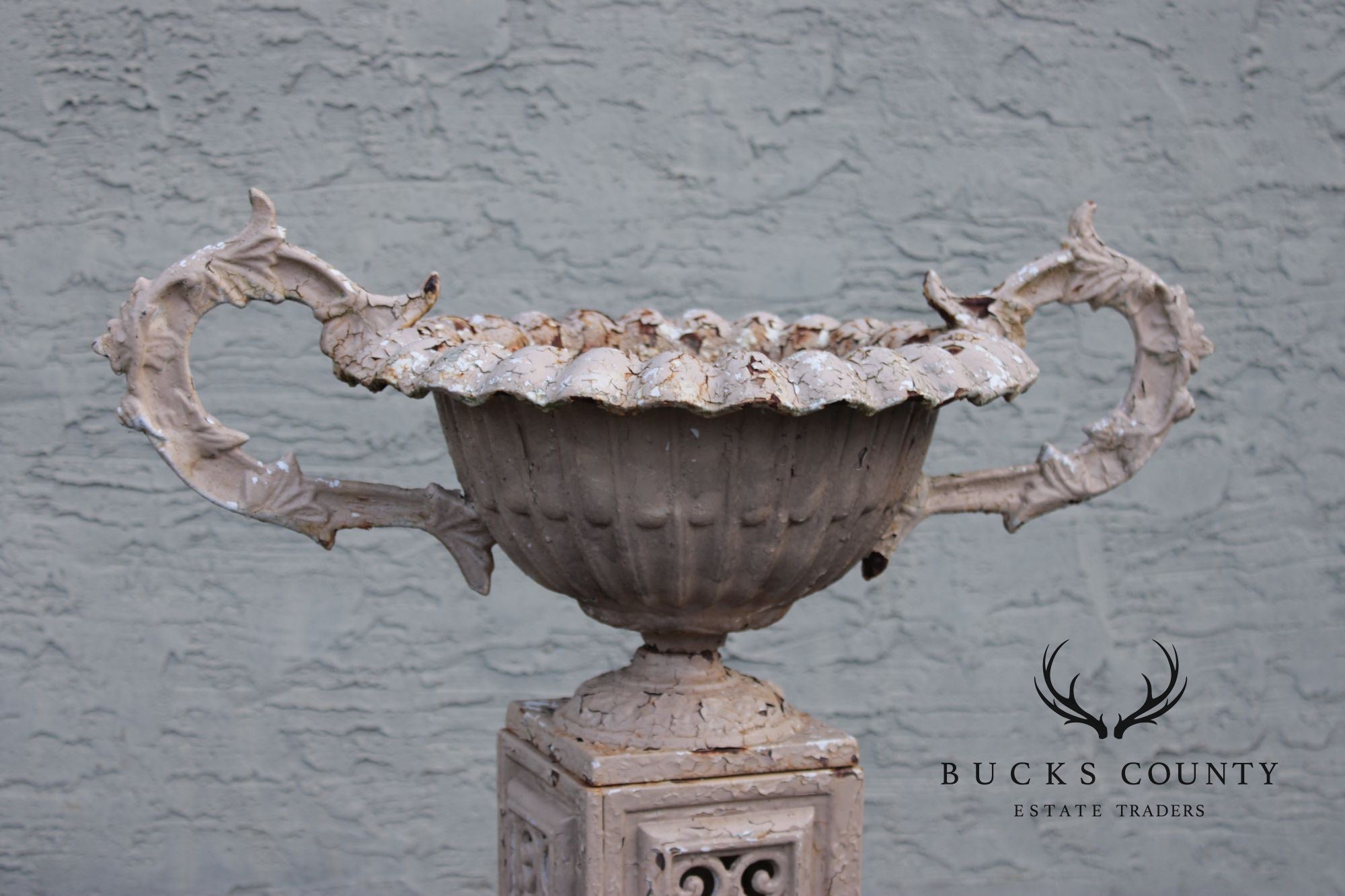 Antique Cast Iron Garden Urn on Pedestal