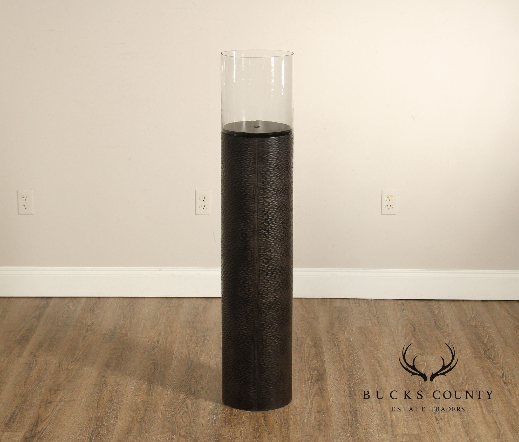 Contemporary Hammered Steel Pillar Candle Stand