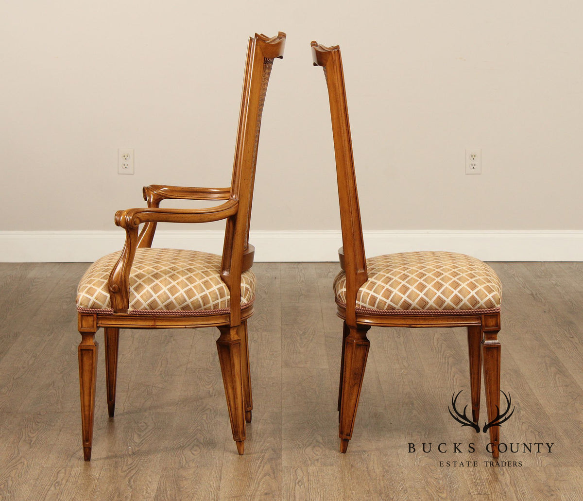 Karges Italian Provincial Vintage Set Of Four Walnut Cane Back Dining Chairs