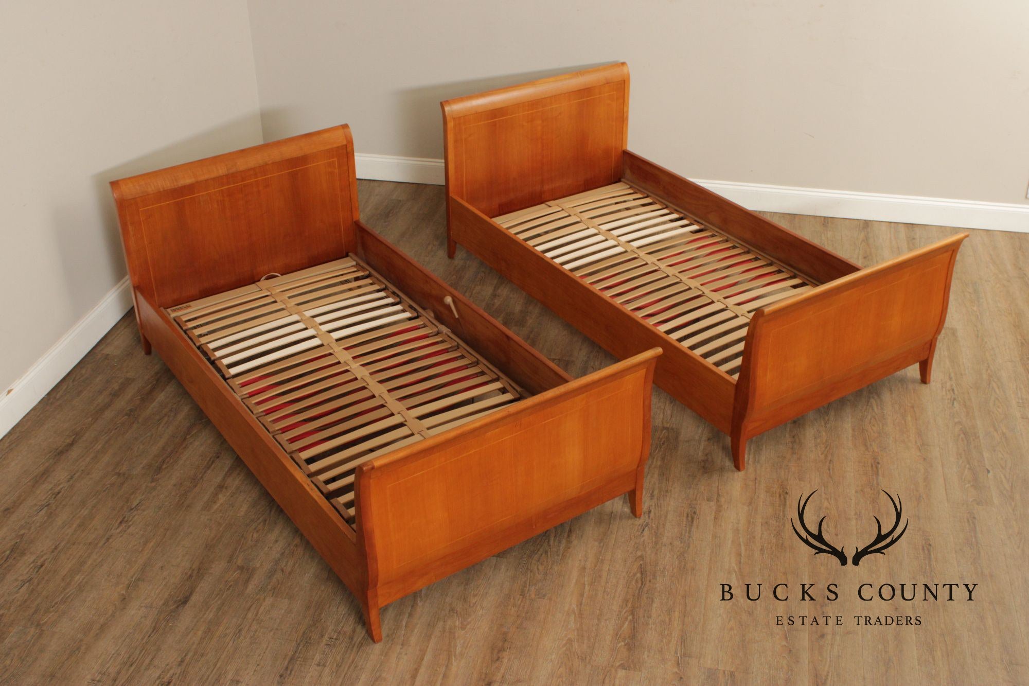 Vintage Pair of Cherry Twin Sleigh Beds