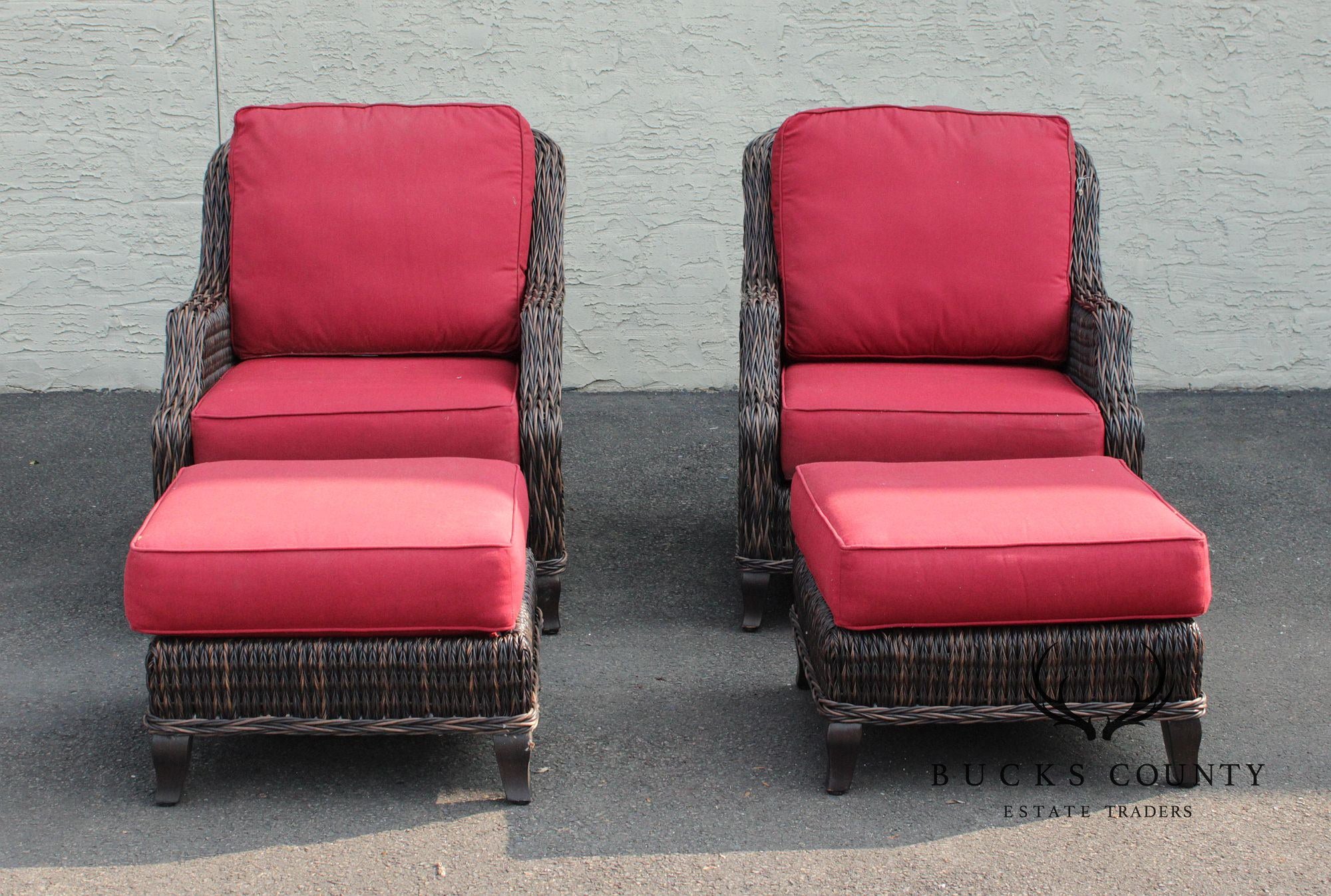 Patio Renaissance Pair of 'Monticello' Lounge Chairs and Ottomans