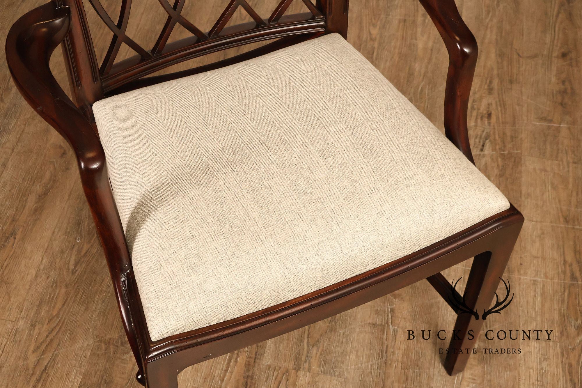 Theodore Alexander Pair Of Trellis Mahogany Dining Armchairs