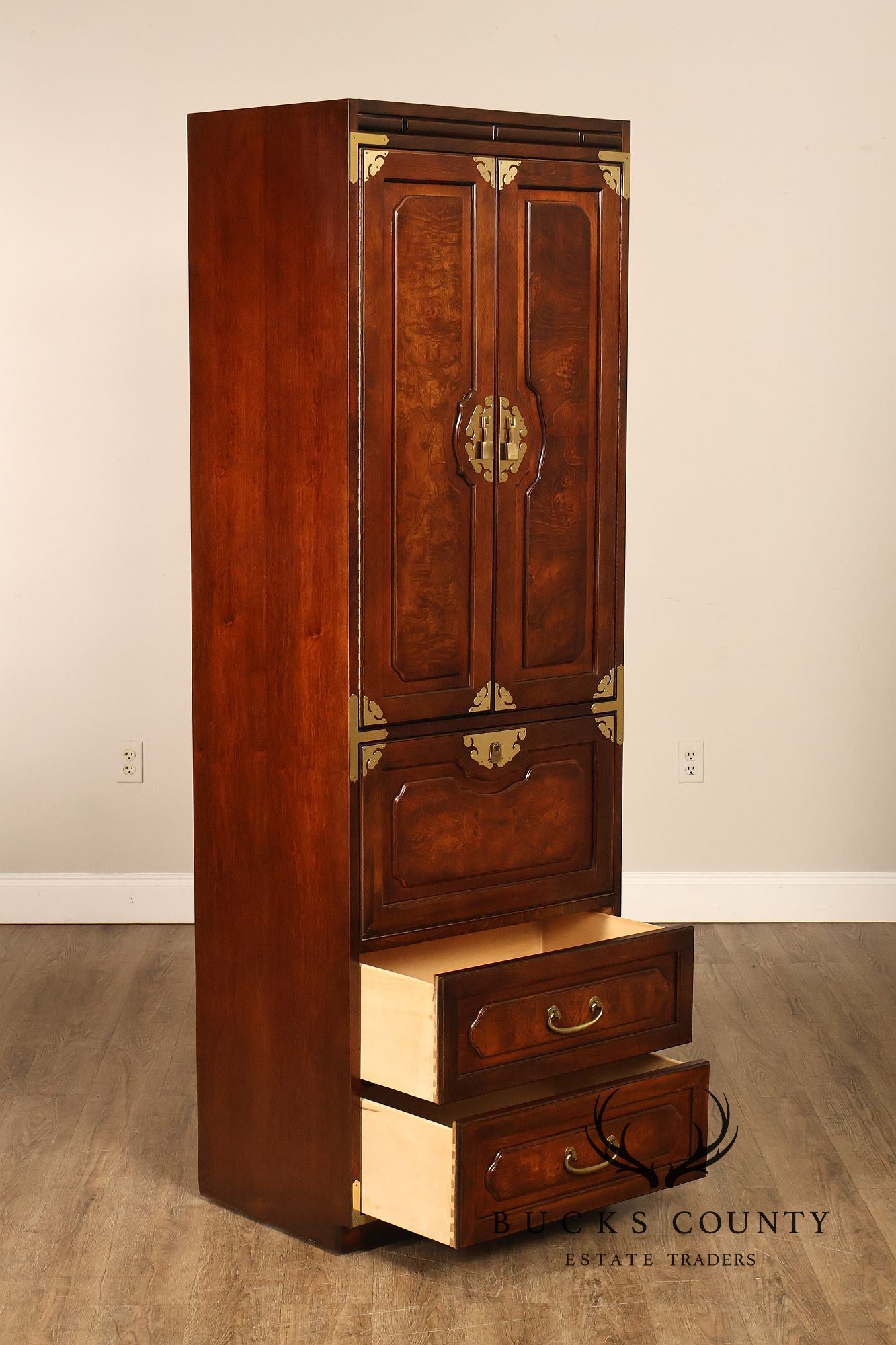 Bernhardt Pair Of Asian Campaign Style Linen Cabinets