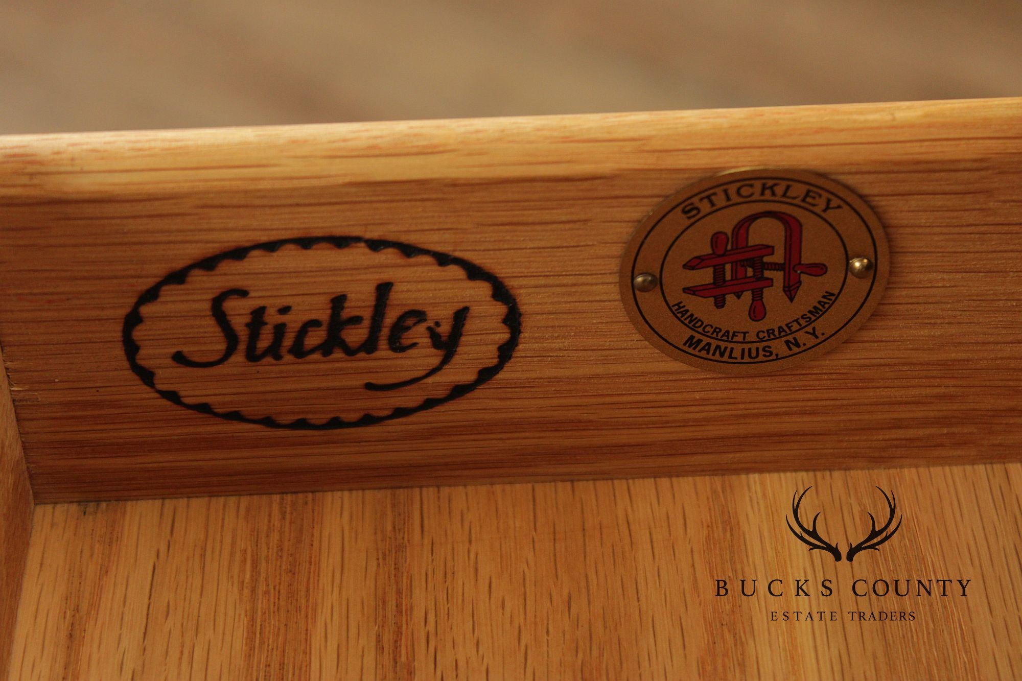 Stickley Mission Collection Oak Two Drawer Console Table With Shelves