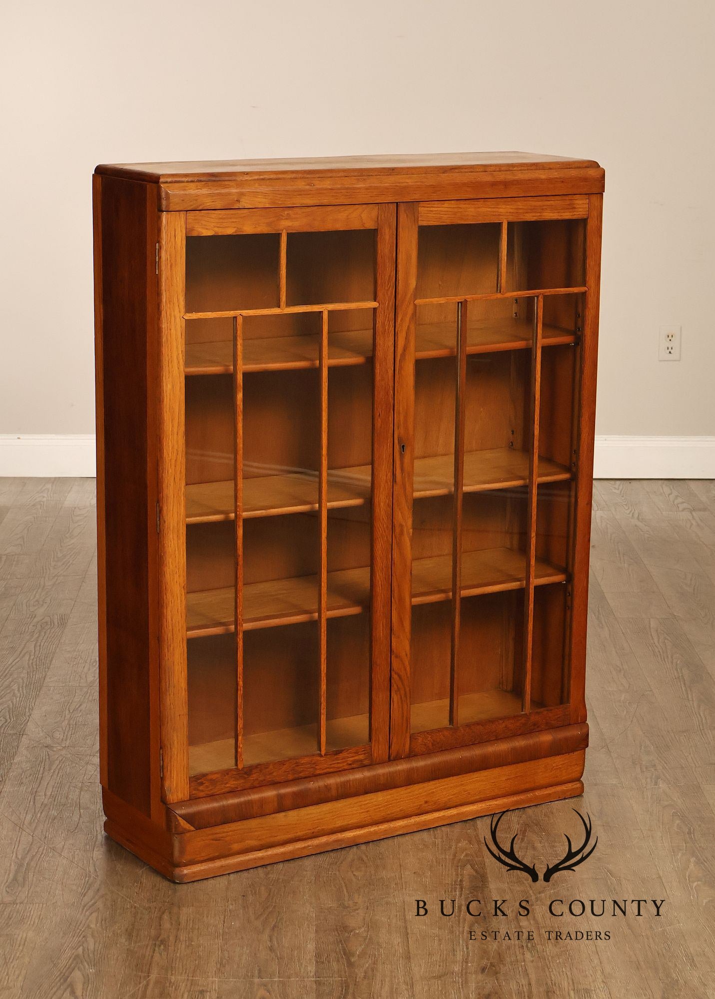 Antique Arts And Crafts Glass Door Oak Bookcase
