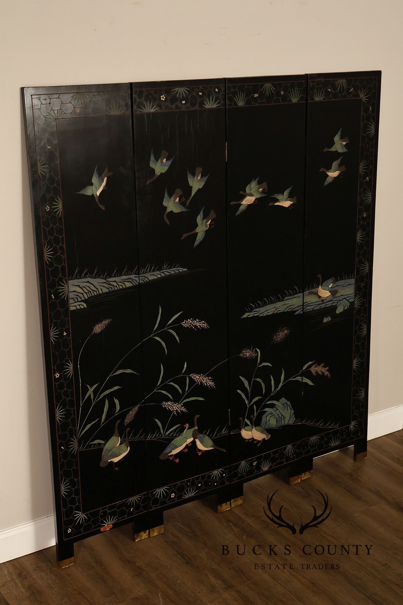 Chinese Coromandel Four Section Folding Screen