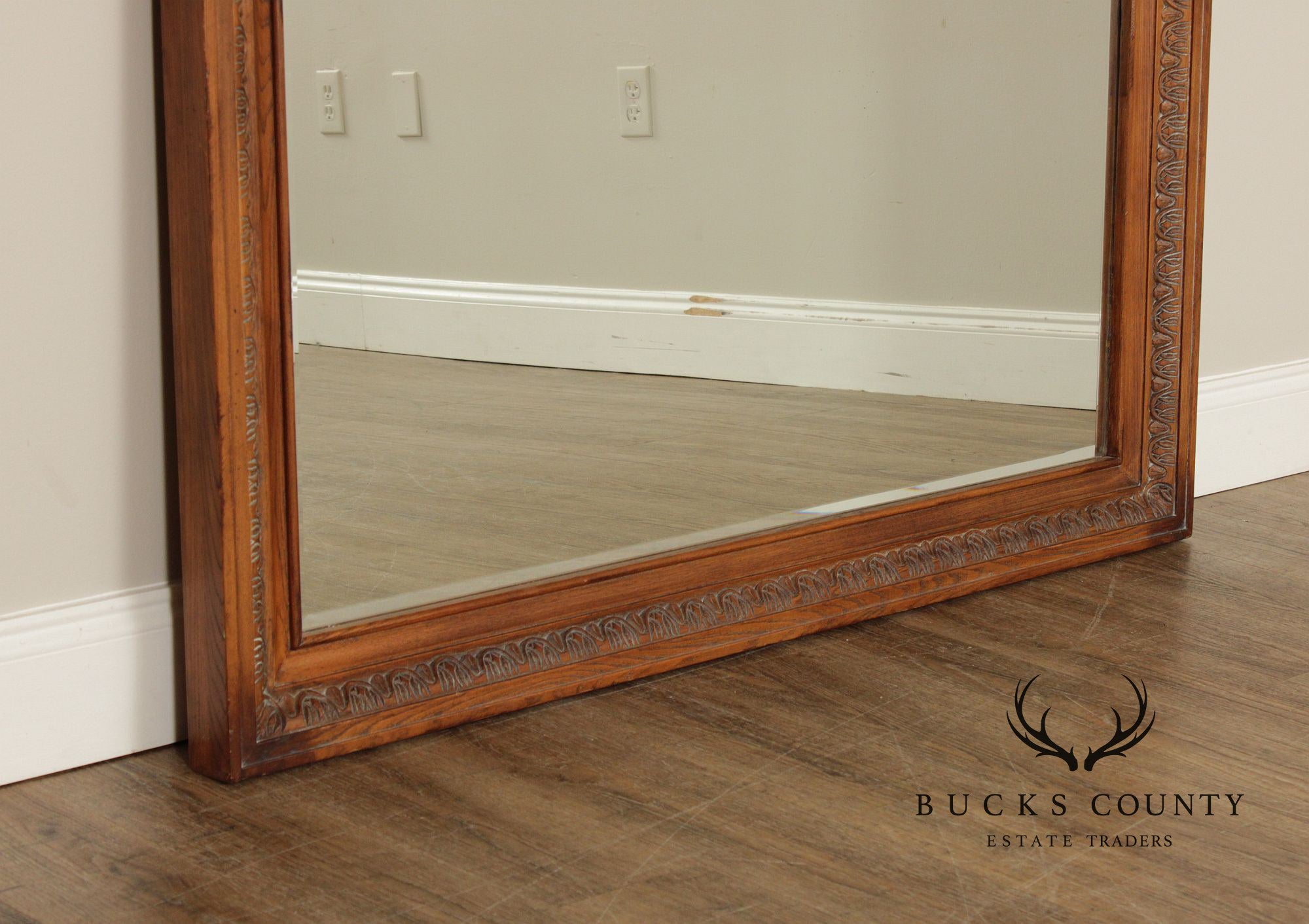Tuscan Style Carved Oak Frame Arched Wall Mirror