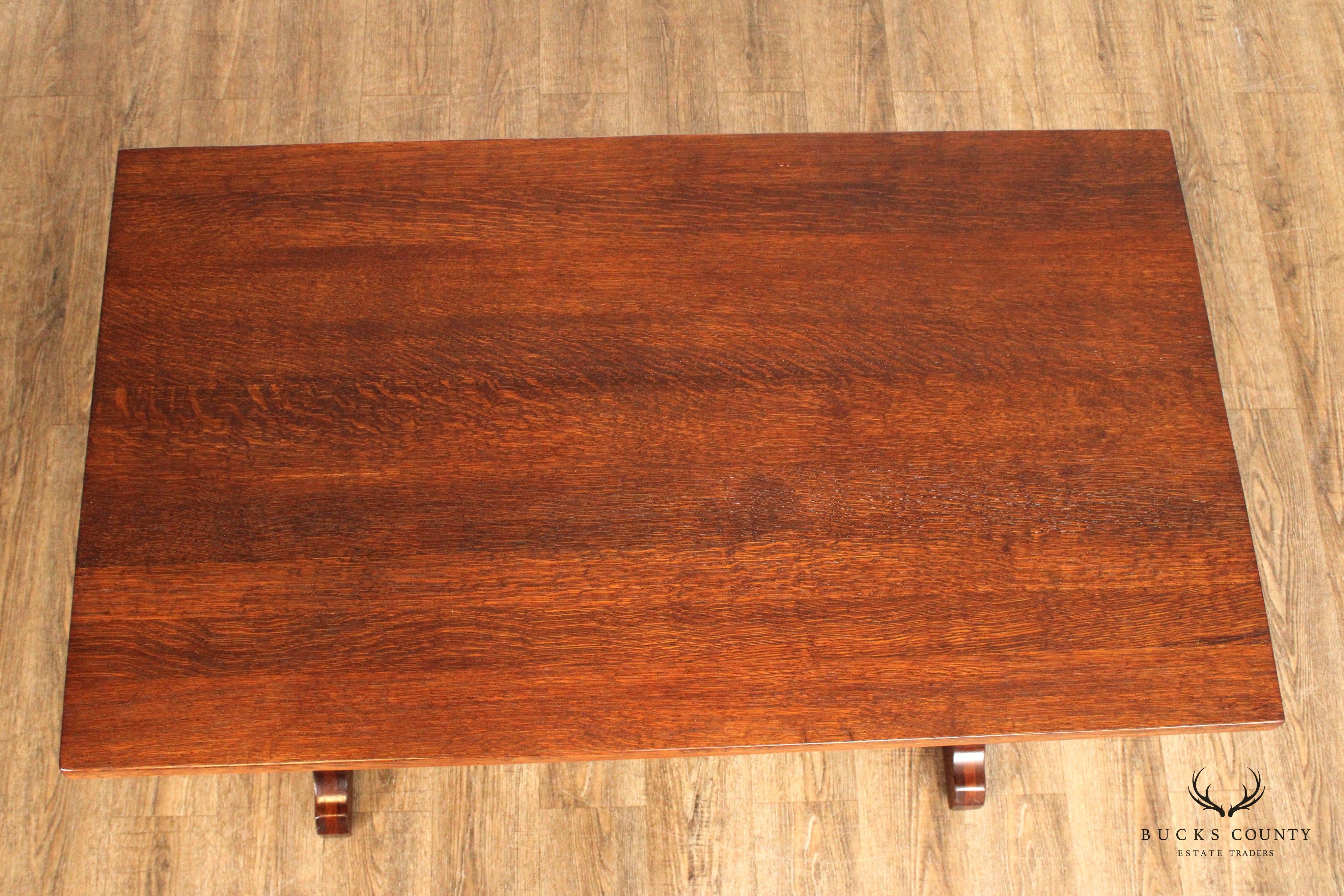 Antique Mission Oak Library Trestle Library Table