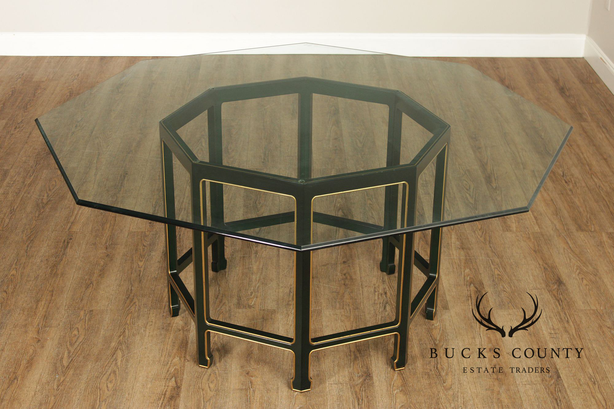 Kindel Chinoiserie Style Glass Top Dining Table