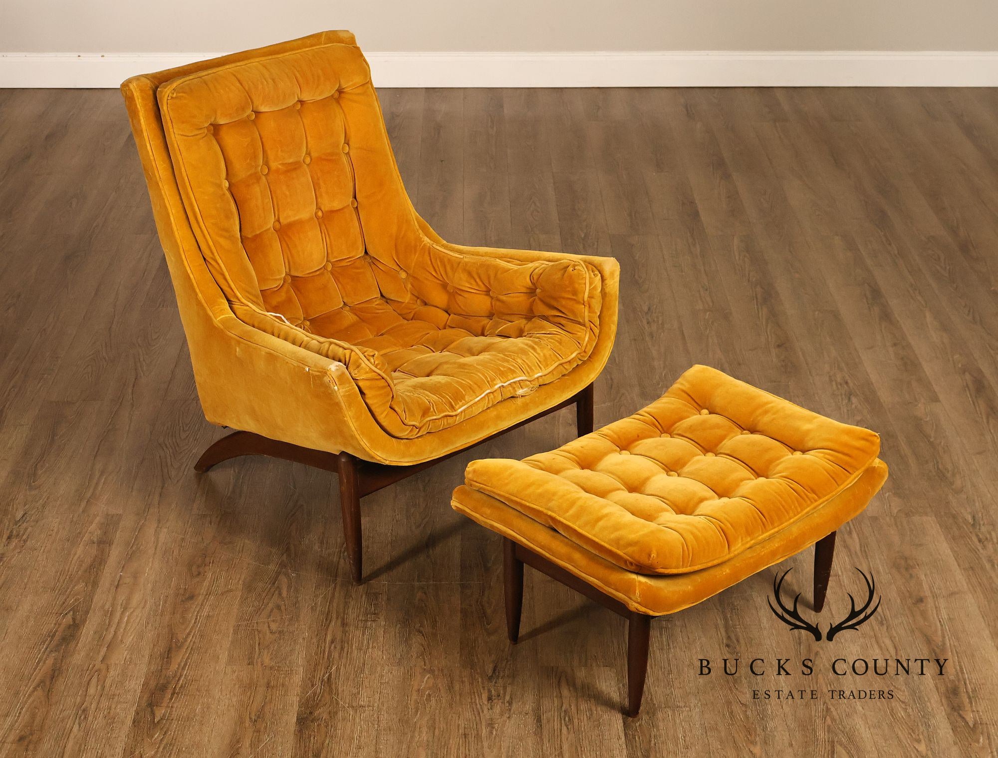 Mid Century Modern Tufted Lounge Chair and Ottoman