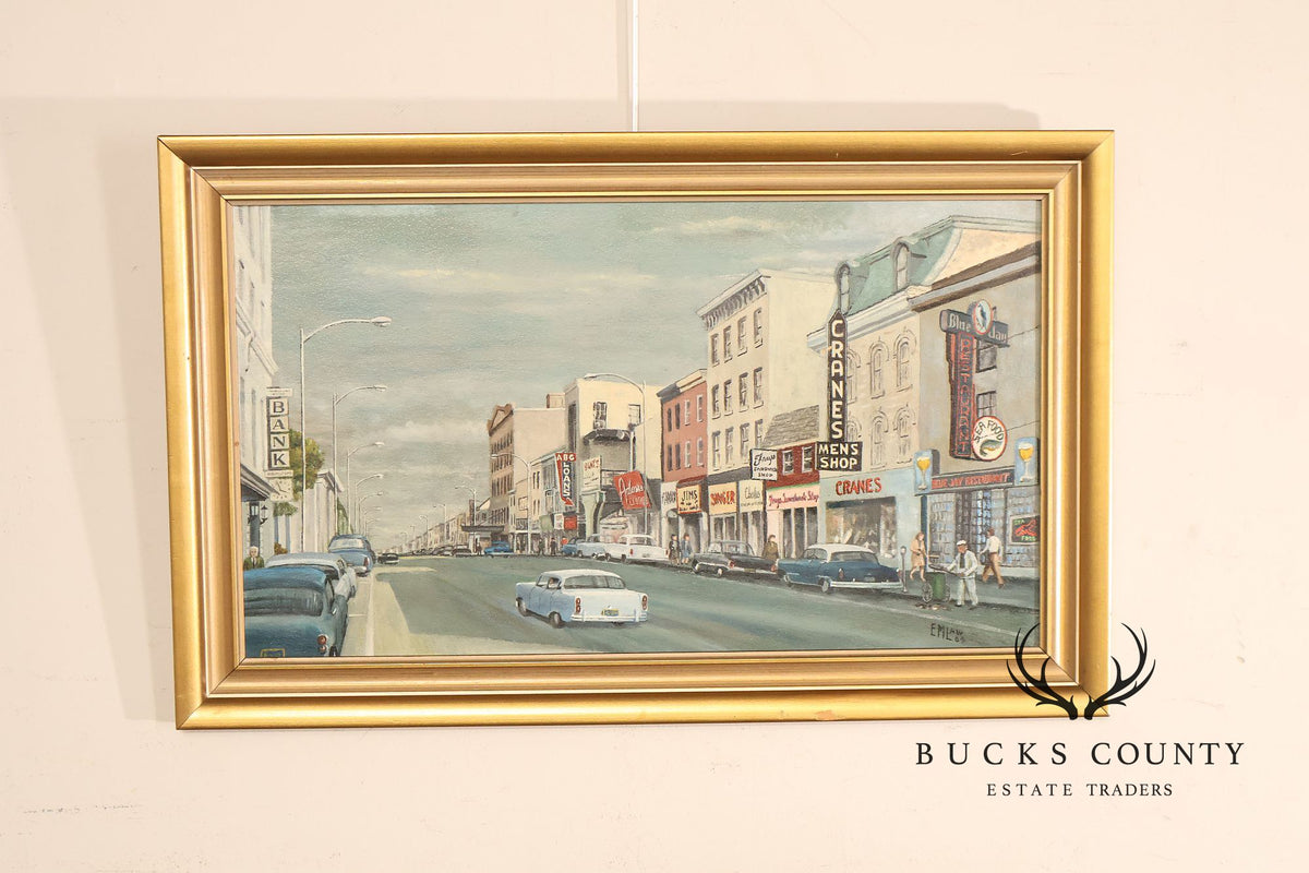 E.M. Law Mid Century Oil Painting, Downtown