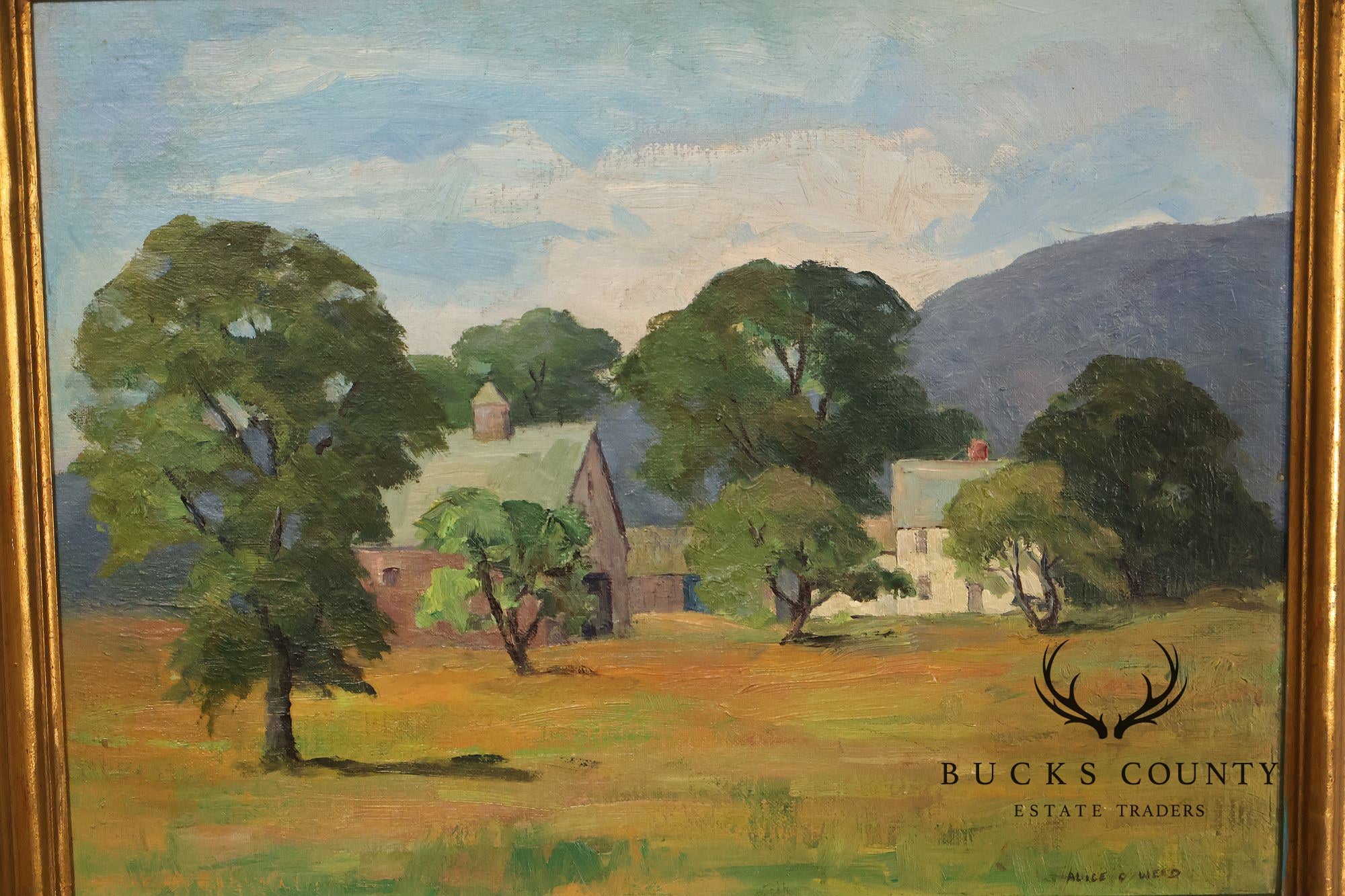Alice Weed Framed Oil Painting, New England Farmstead