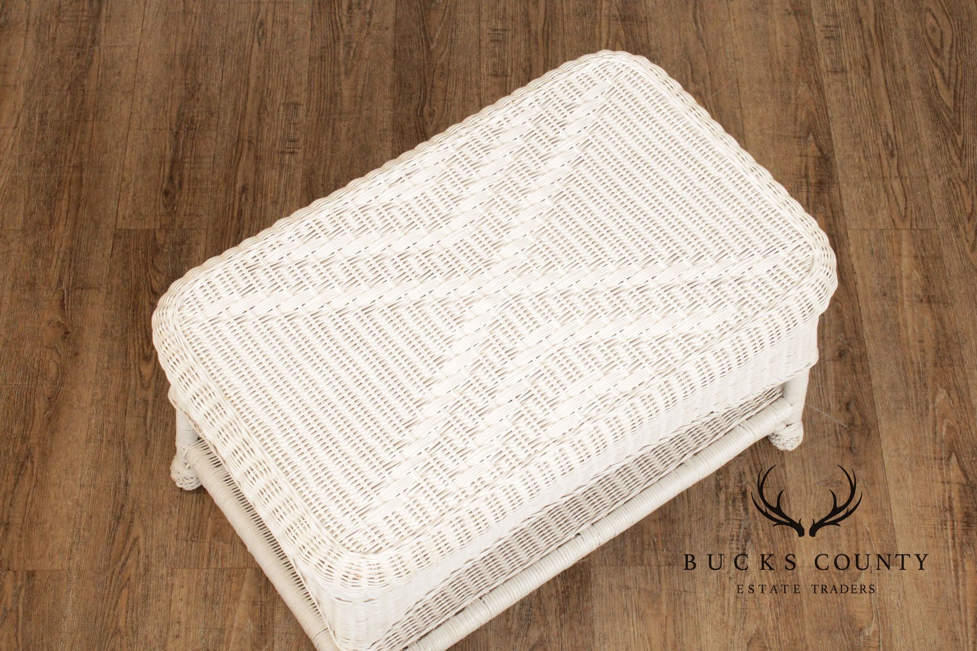White Wicker Glass Top Coffee Table