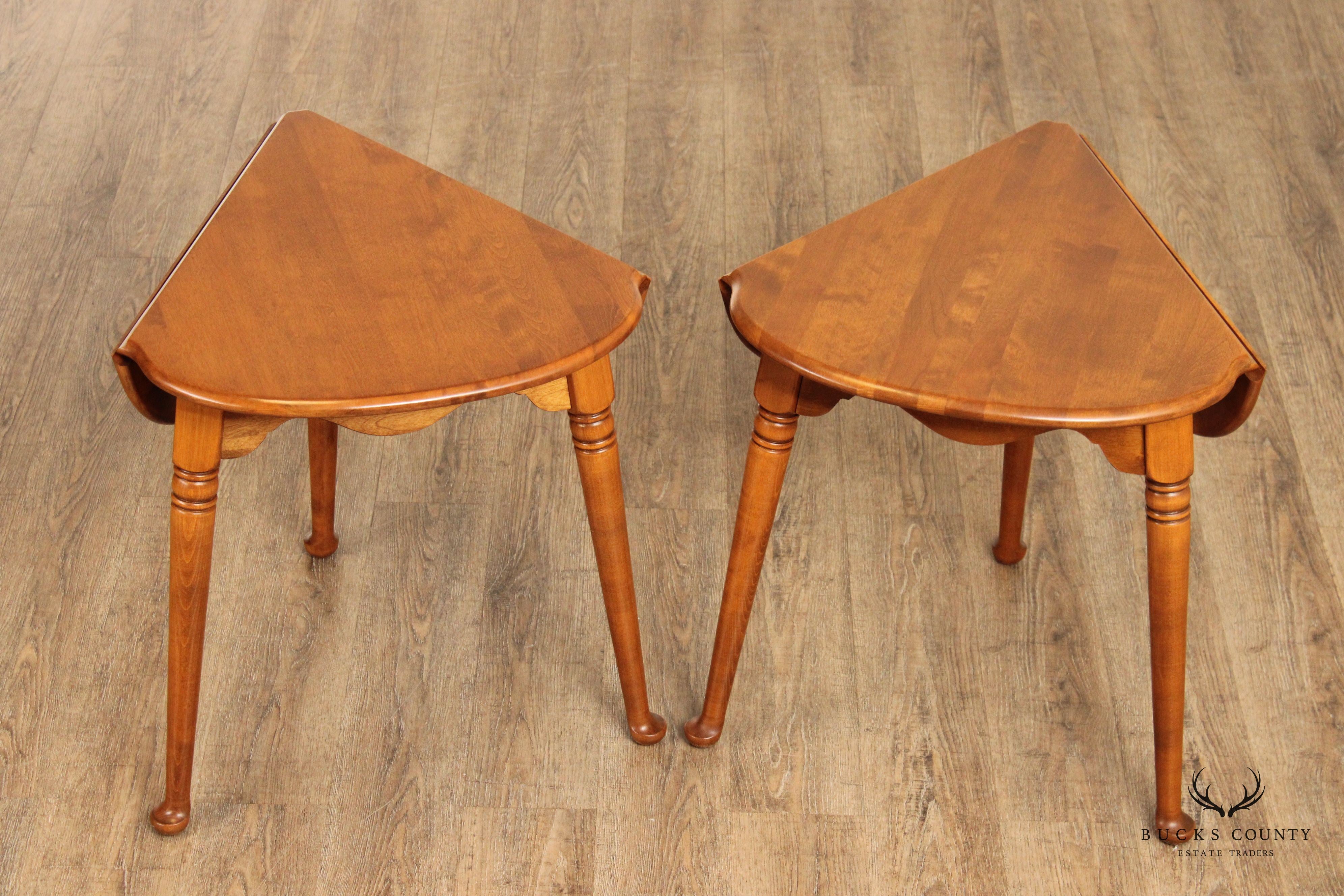 Ethan Allen American Traditional Maple Pair Drop Leaf Corner Tables