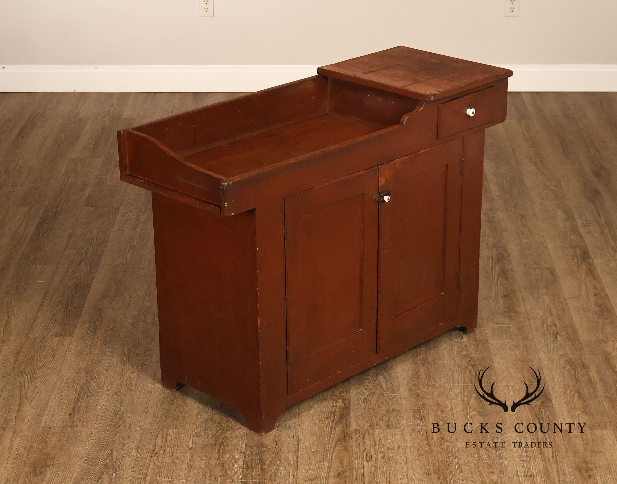 Antique Primitive Painted Dry Sink Cabinet With Gallery Back