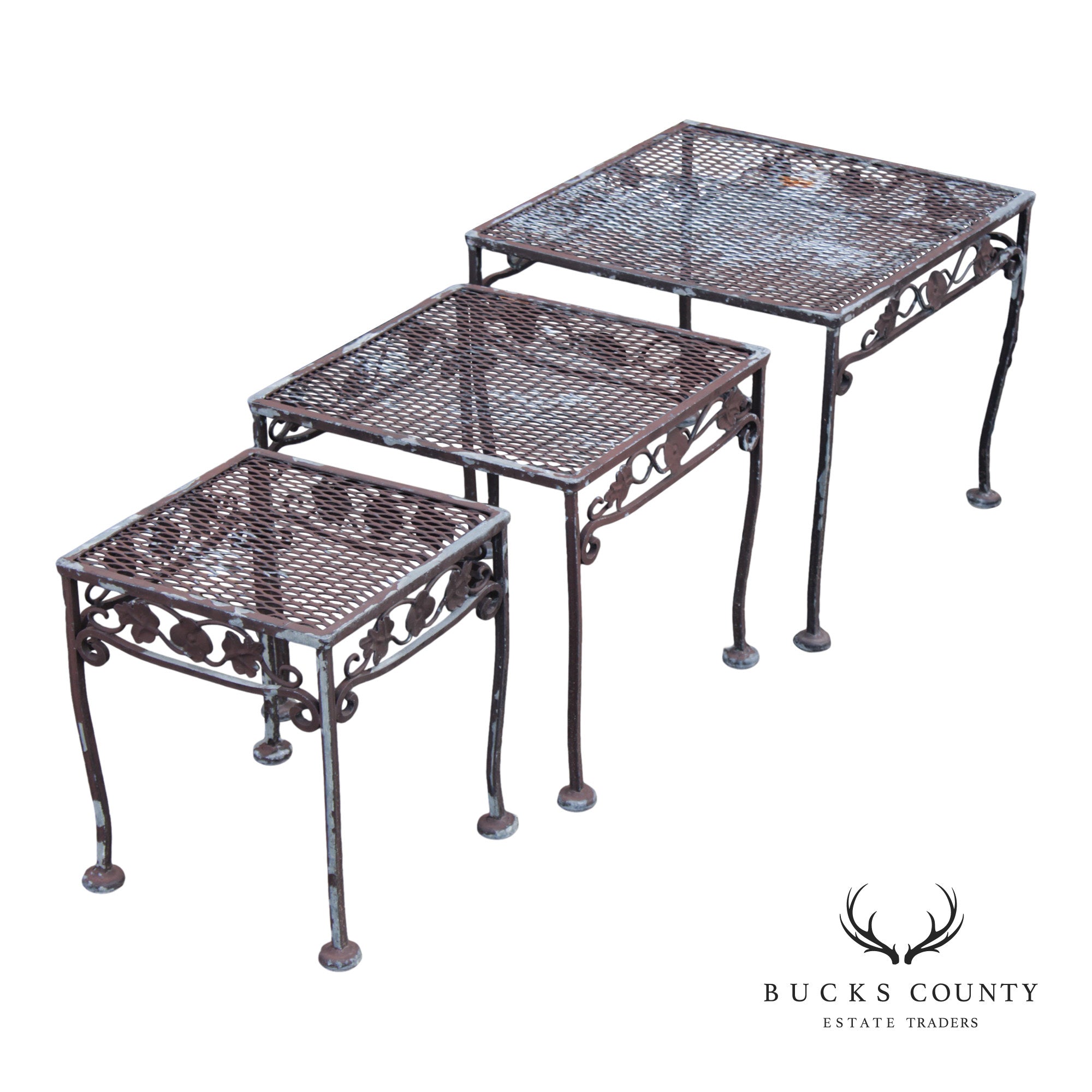Vintage Set of Three Wrought Iron Outdoor Patio Nesting Tables