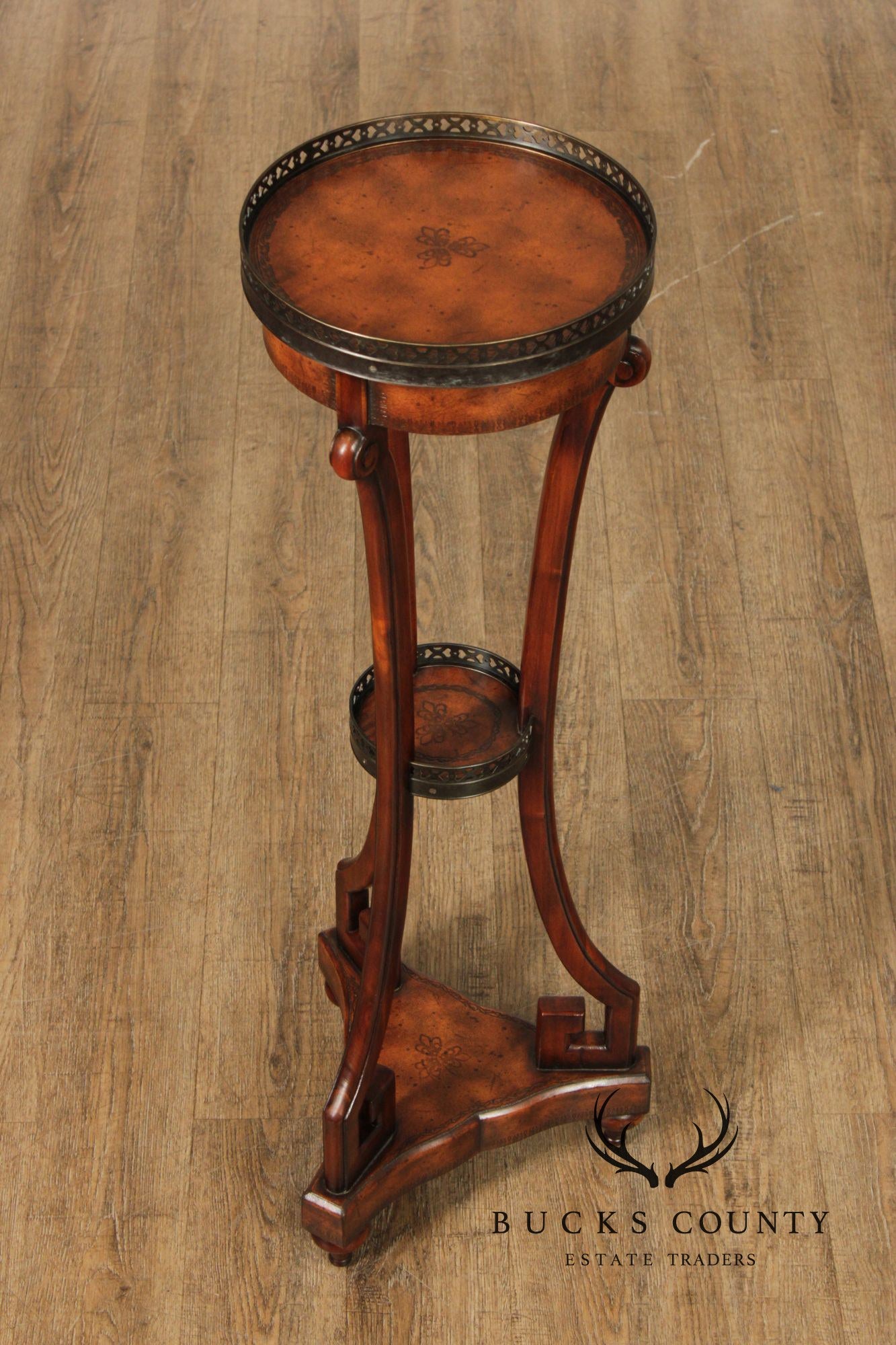 Theodore Alexander Pair of Two-Tier Leather Pedestals