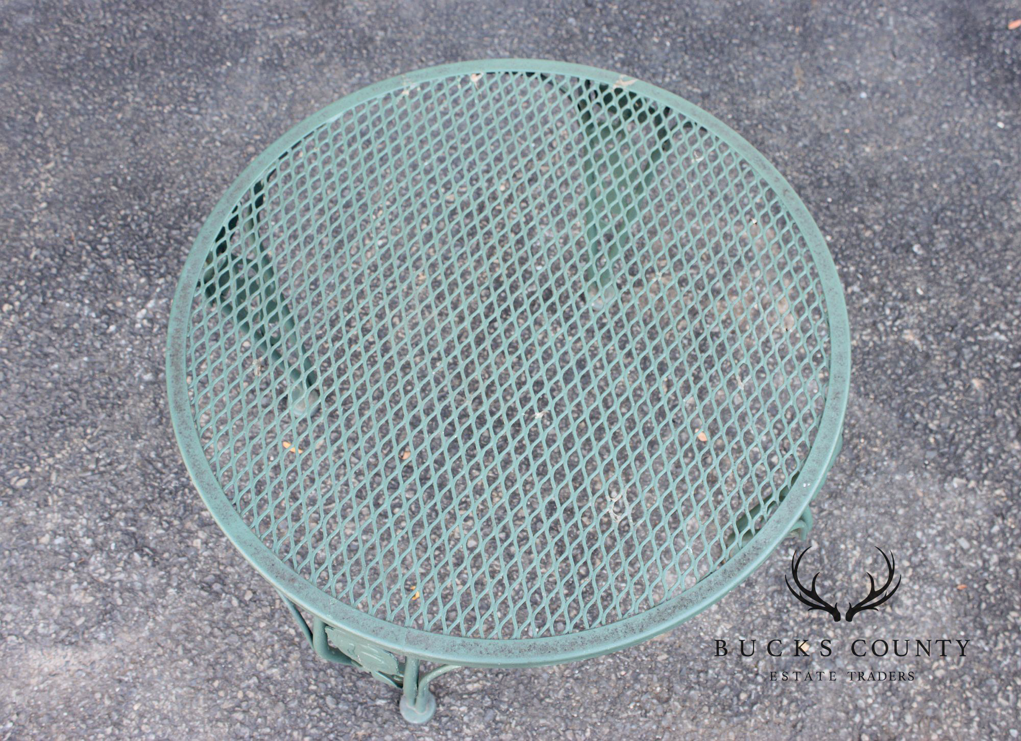 Wrought Iron Outdoor Round Mesh Top Patio Table With Floral Motif