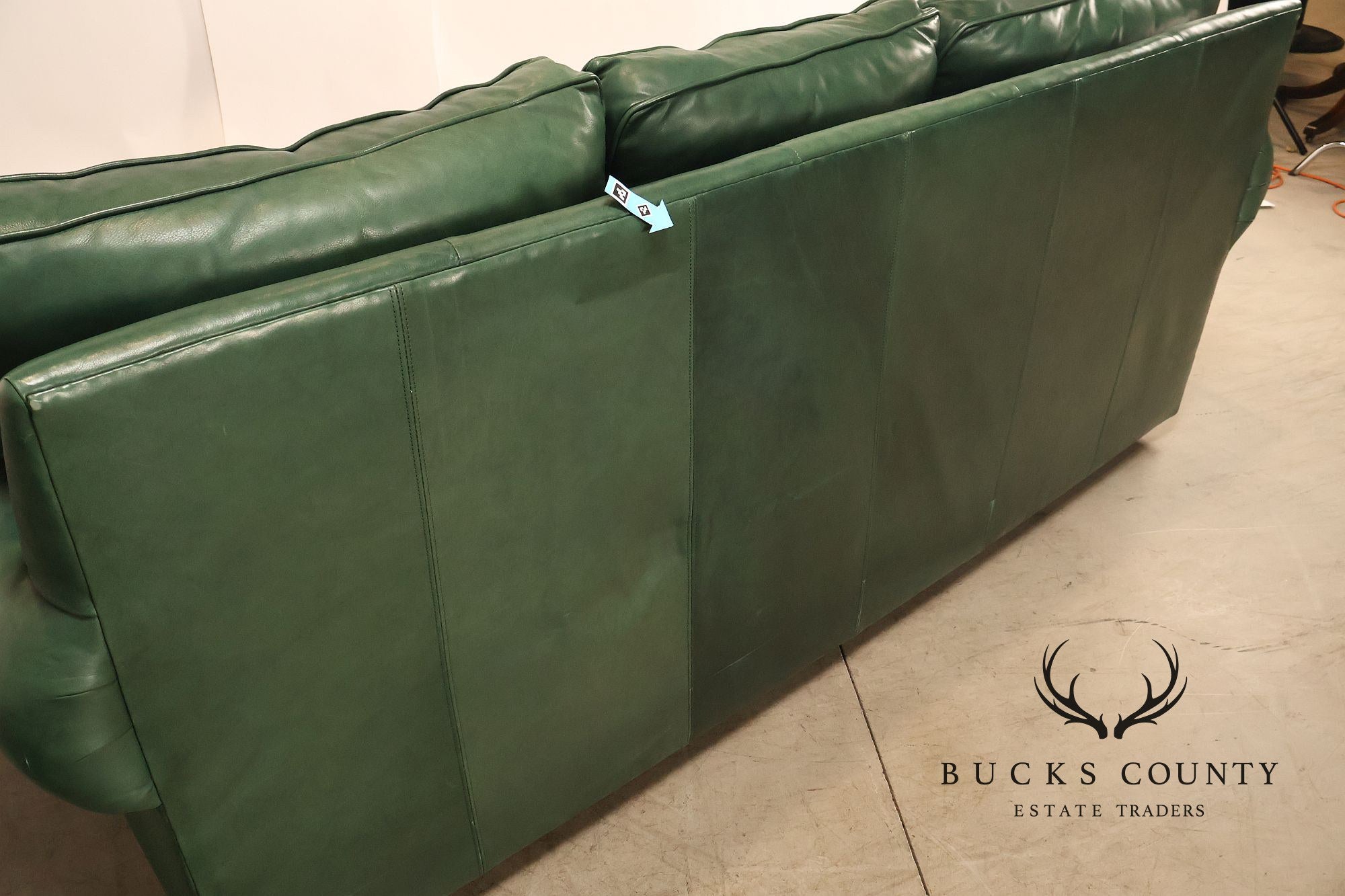 Ethan Allen Green Leather Sofa