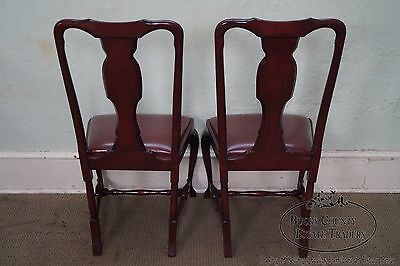 Custom Quality Leather Seat Pair of Queen Anne Side Chairs