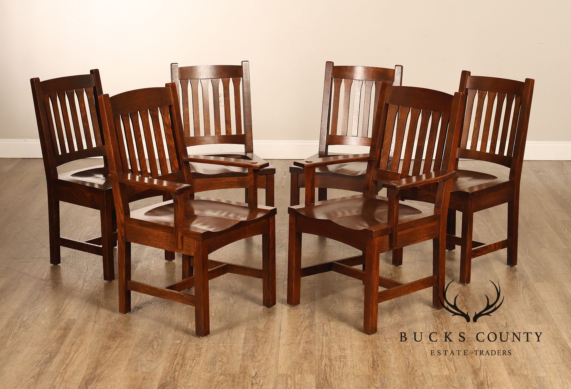 Stickley Mission Collection Set of Six Cottage Oak Dining Chairs