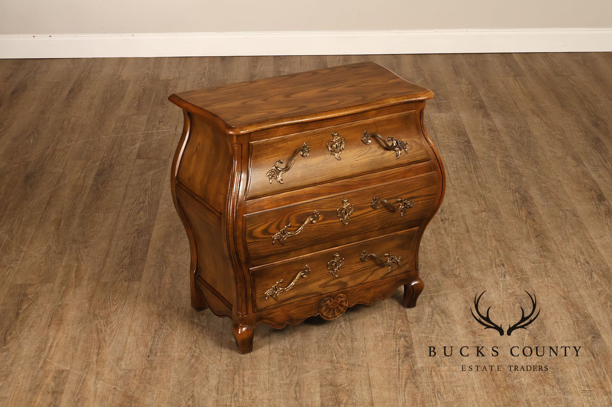 Baker Furniture French Provincial Carved Oak Bombay Chest Nightstands