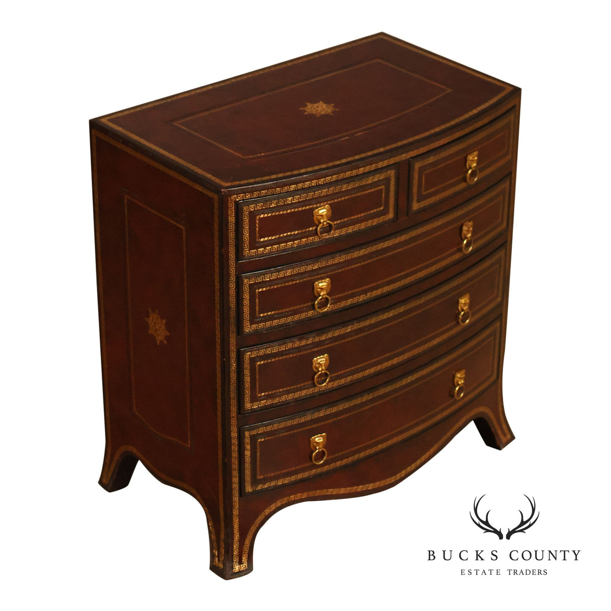 Maitland-Smith Neoclassical Leather Wrapped Bow Front Bedside Chest