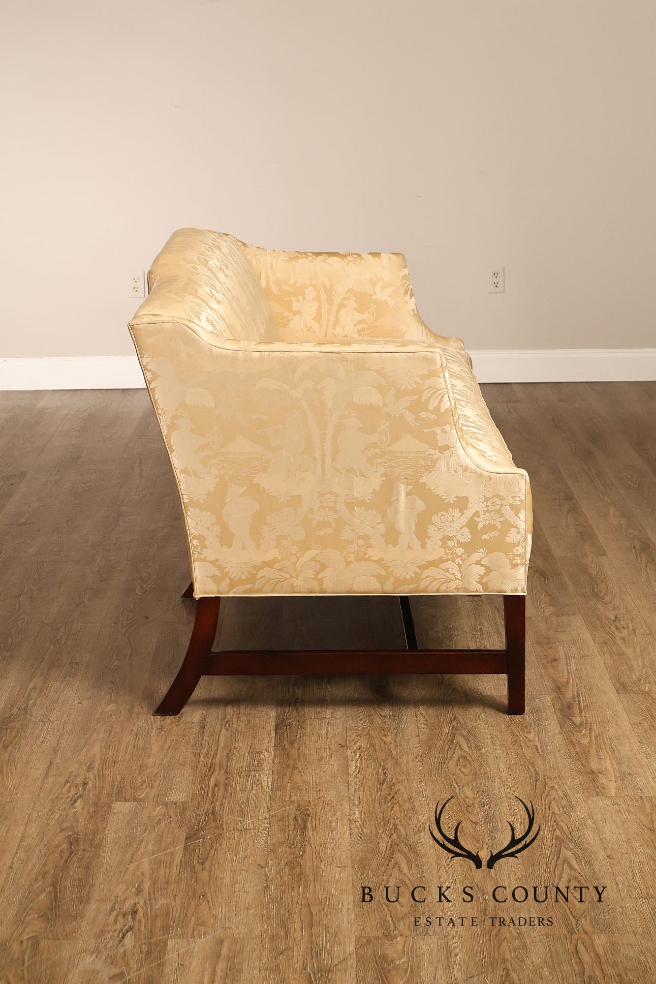 Southwood Federal Style Mahogany Frame Damask Upholstered Sofa