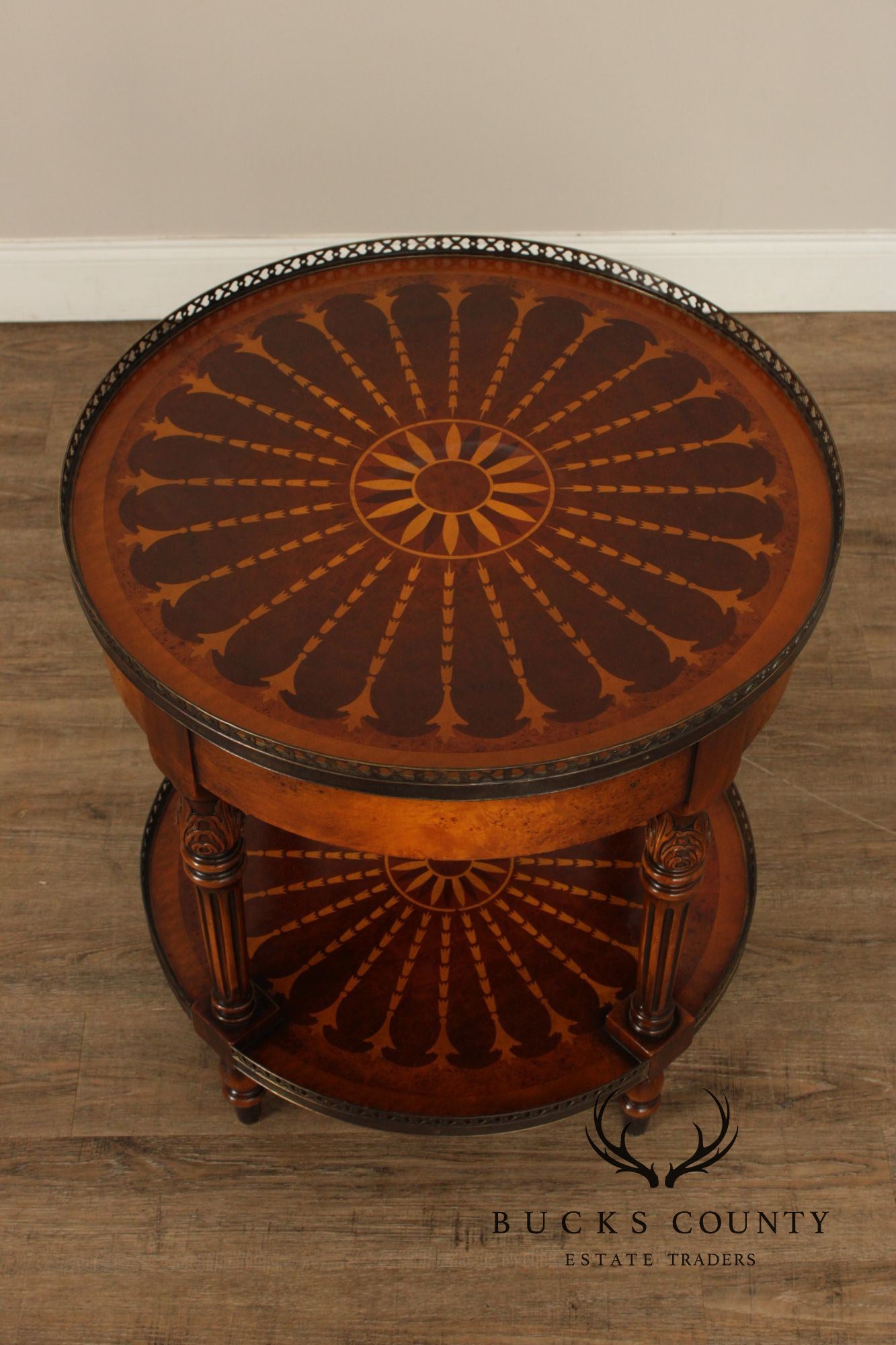 Theodore Alexander Round Two-Tier Inlaid Occasional Table