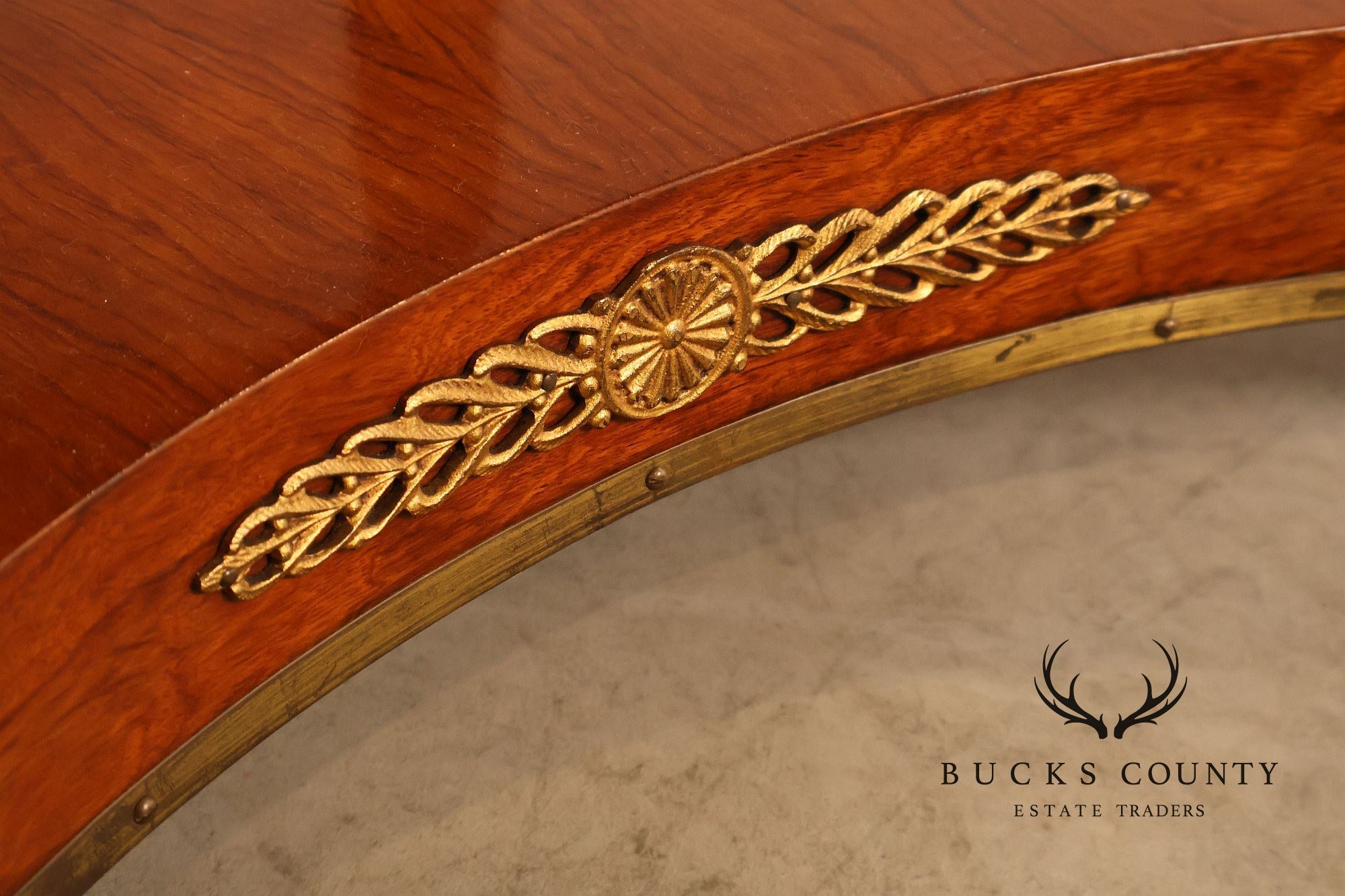 Empire Style Ormolu Mounted Round Marquetry Inlaid Cocktail Table