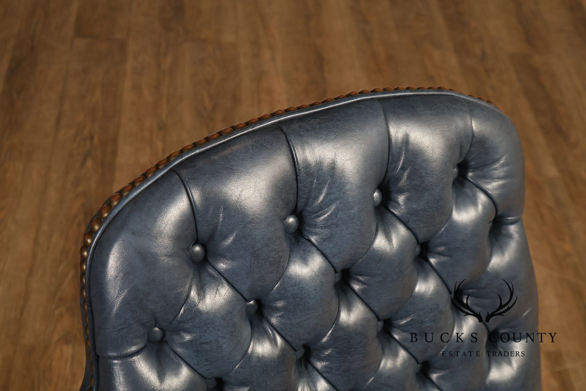 Ethan Allen Queen Anne Style Pair of Tufted Leather Library Armchairs