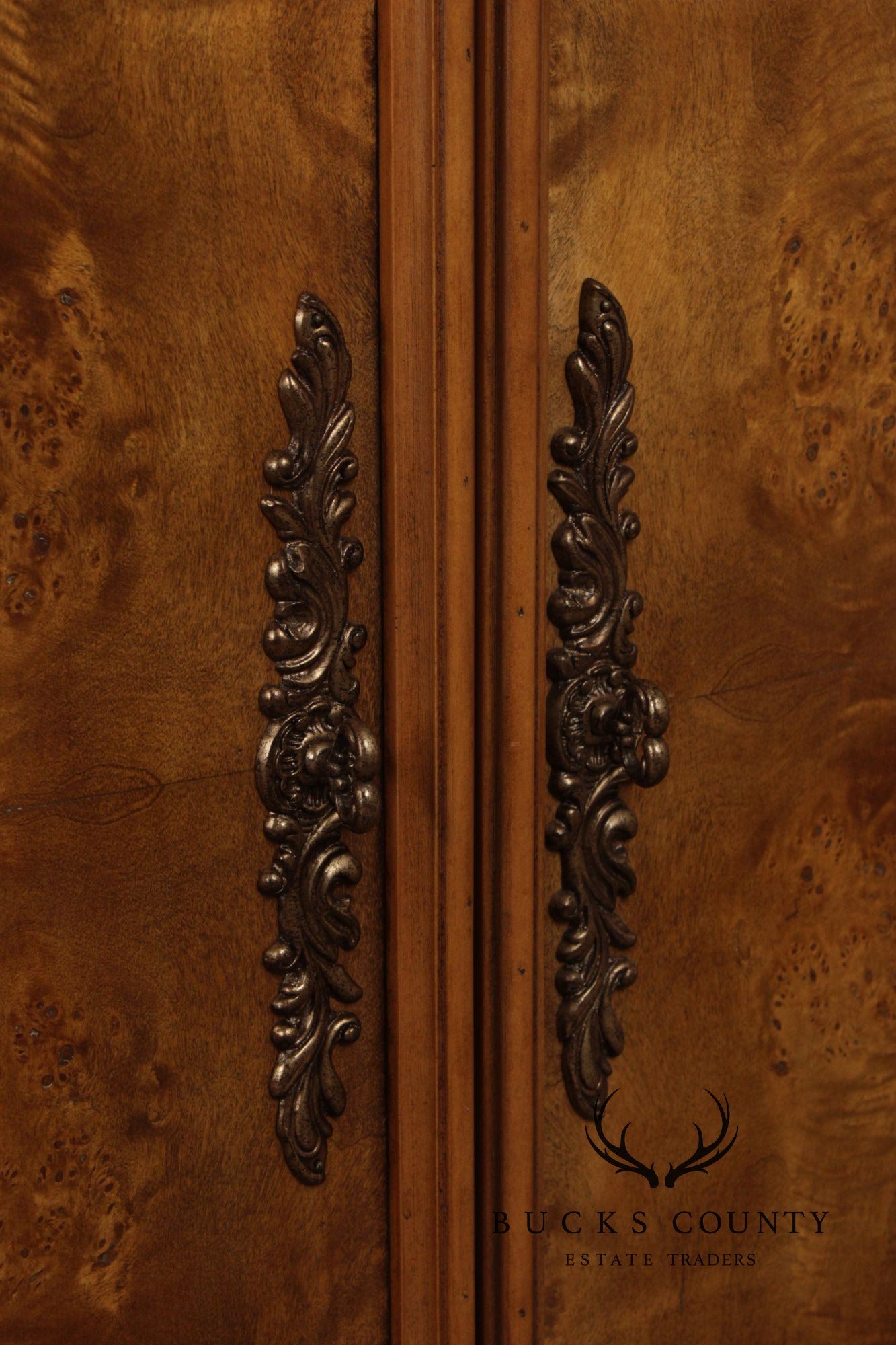 Henredon Burl Wood Marble Top Sideboard Buffet Cabinet