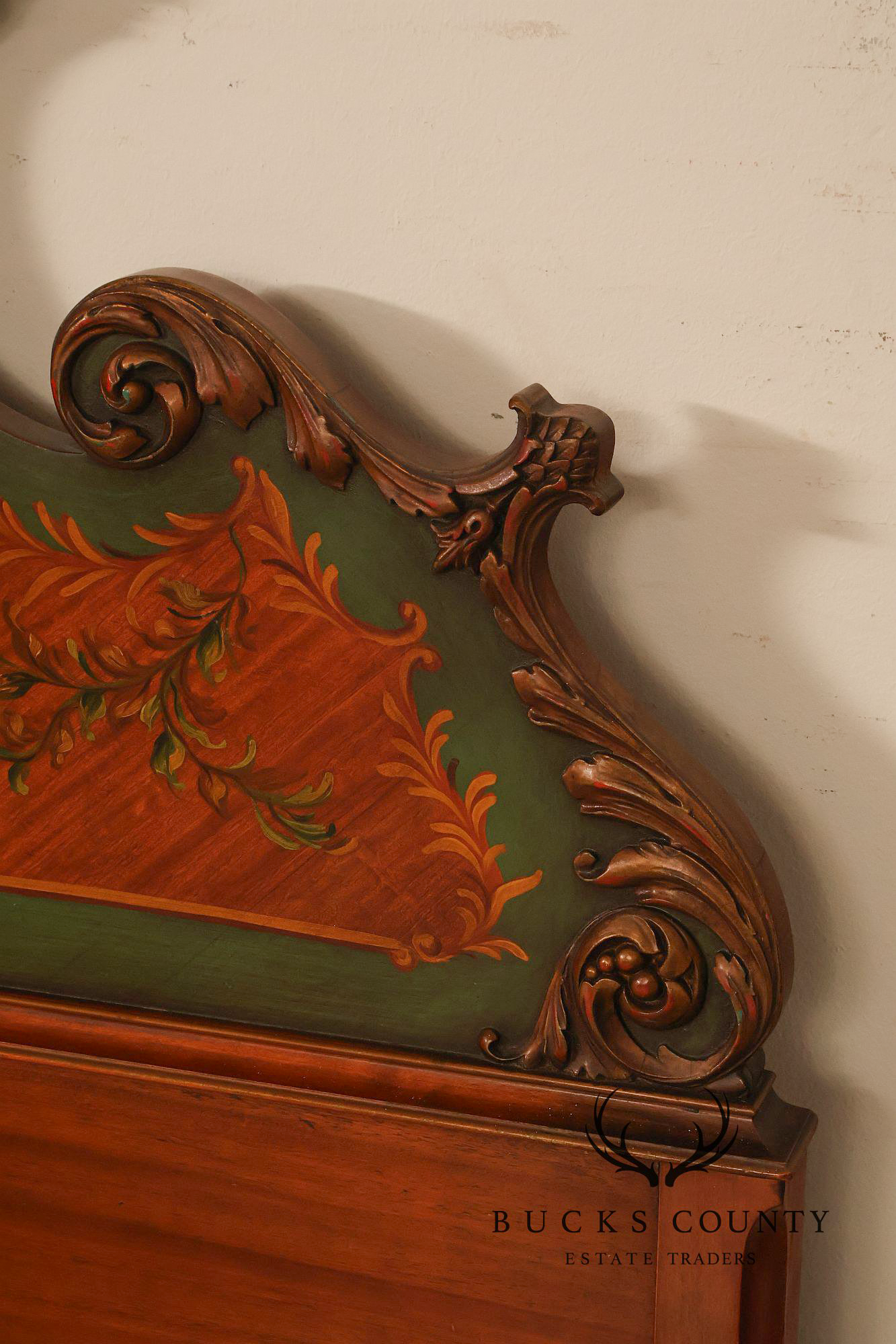 Edwardian Paint Decorated Satinwood Twin Headboard