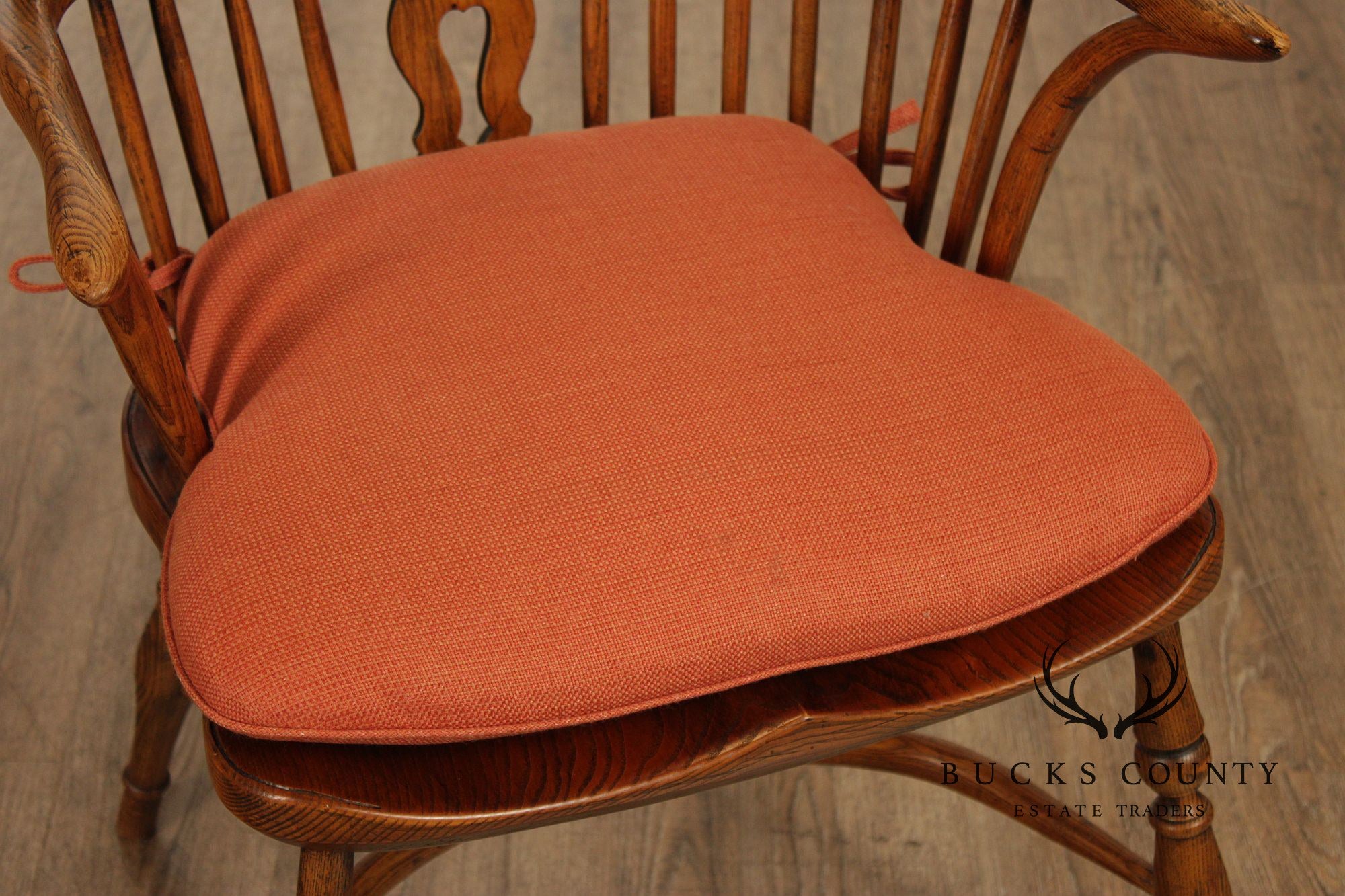 Vintage Set of Four English Oak Windsor Dining Armchairs